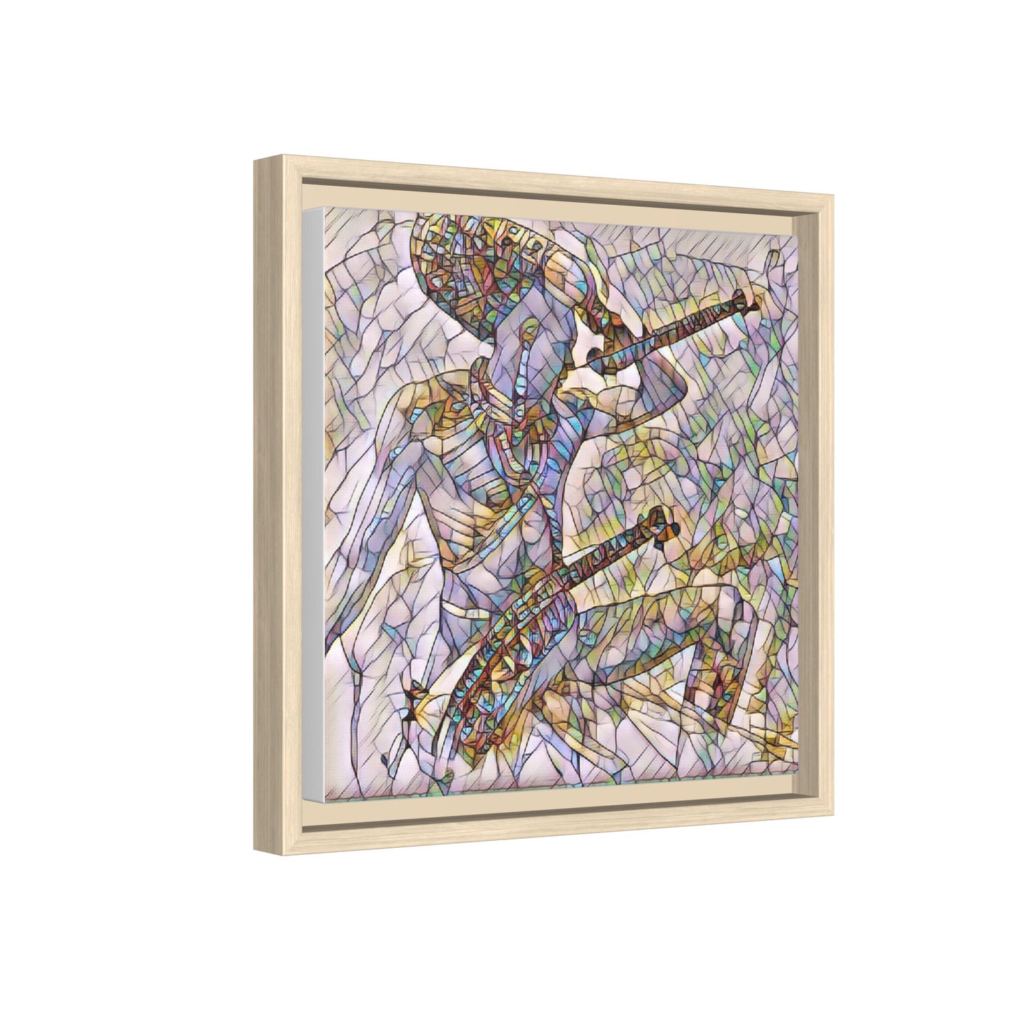 Stained Glass Blue Musician — Framed Matte Canvas Art