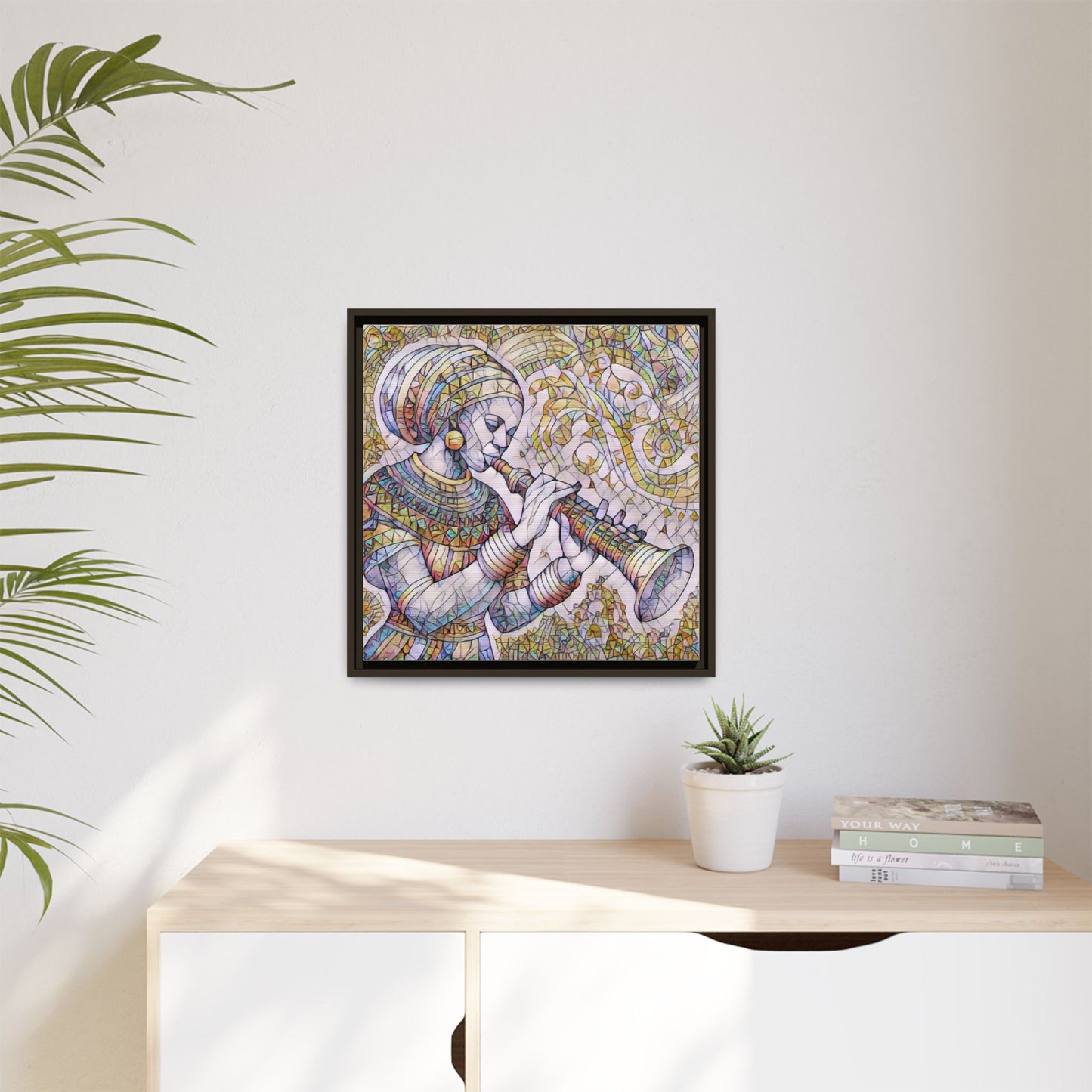 Egyptian Flutist Mosaic Matte Canvas Framed Art