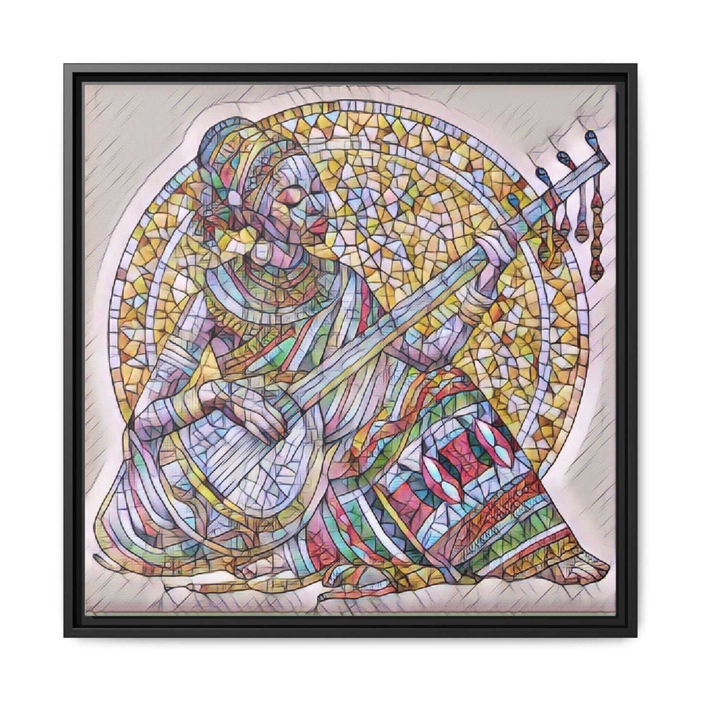 Framed Canvas Art - Colorful Mosaic Musician Wall Decor