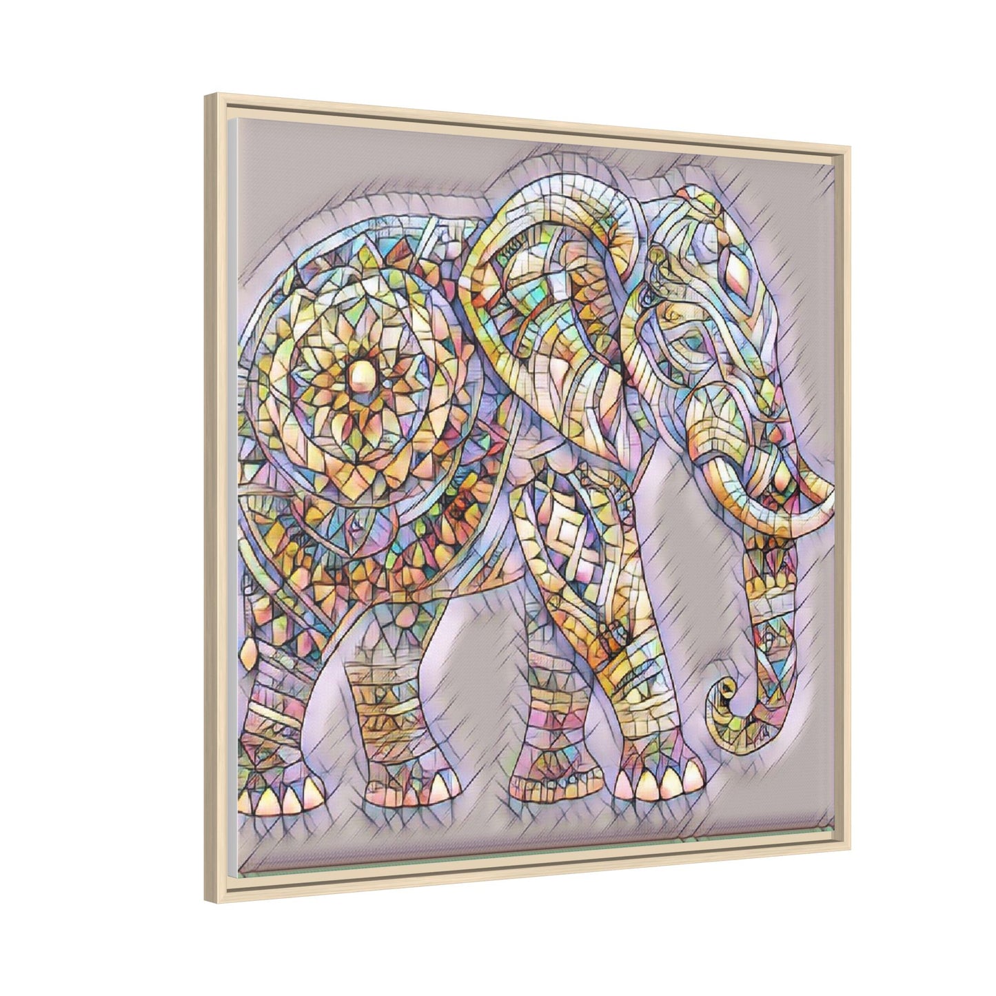 Colorful Mosaic Elephant Framed Canvas Print