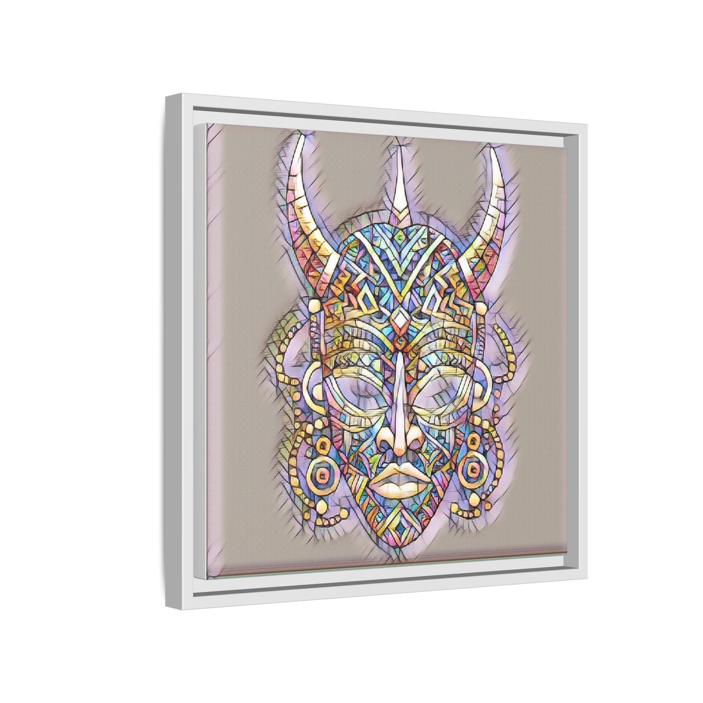 Colorful Tribal Mask Framed Canvas Art — Abstract Ethnic Wall Decor