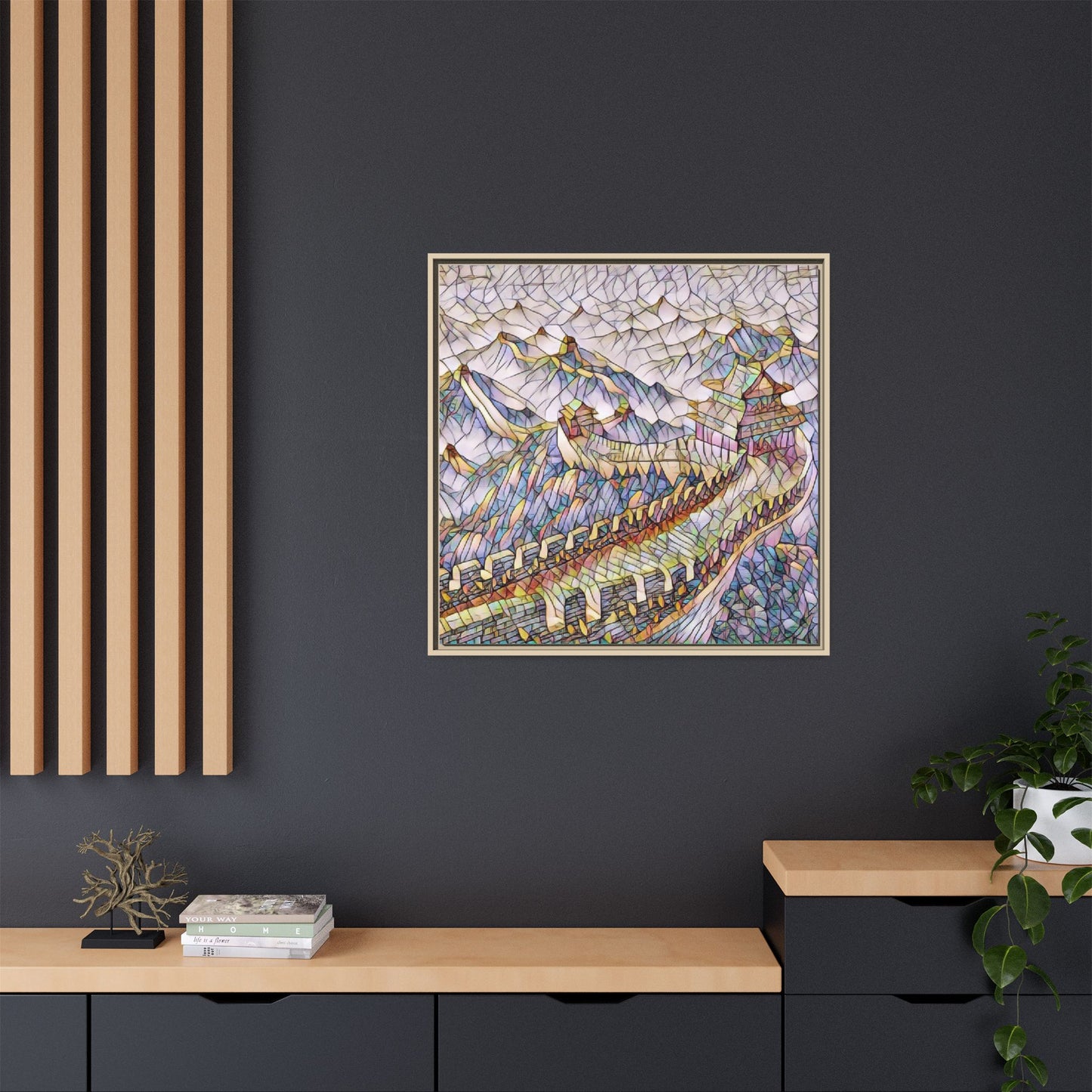 Stained-Glass Great Wall Matte Framed Canvas Print