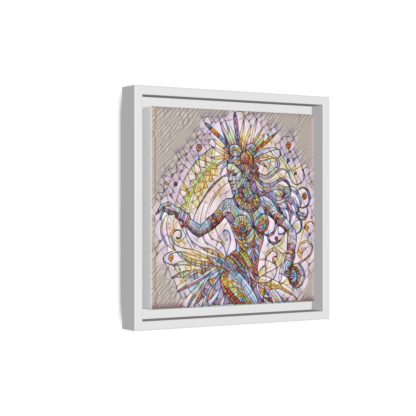 Colorful Mermaid Mosaic Framed Canvas Art — Boho Ocean Wall Decor