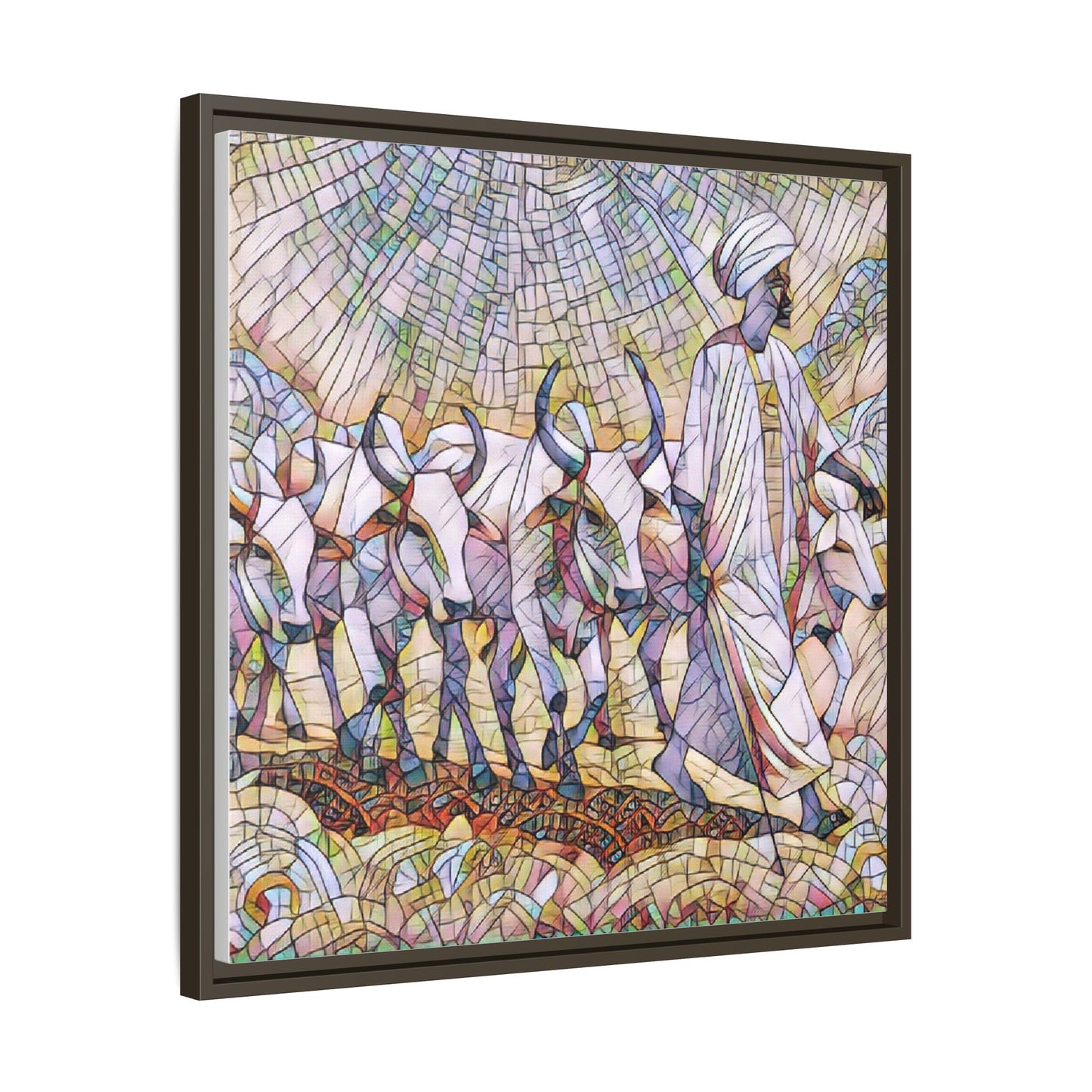 Framed Matte Canvas Art — African Herdsman Mosaic Print
