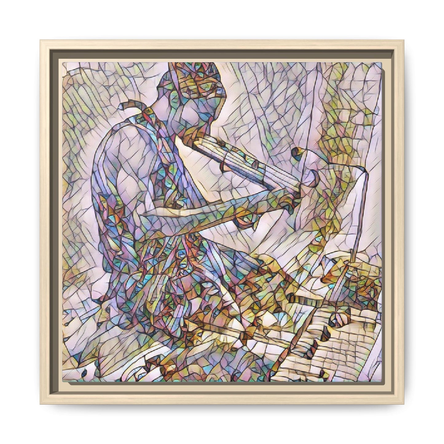 Abstract Violinist Matte Framed Canvas – Colorful Musical Art Print