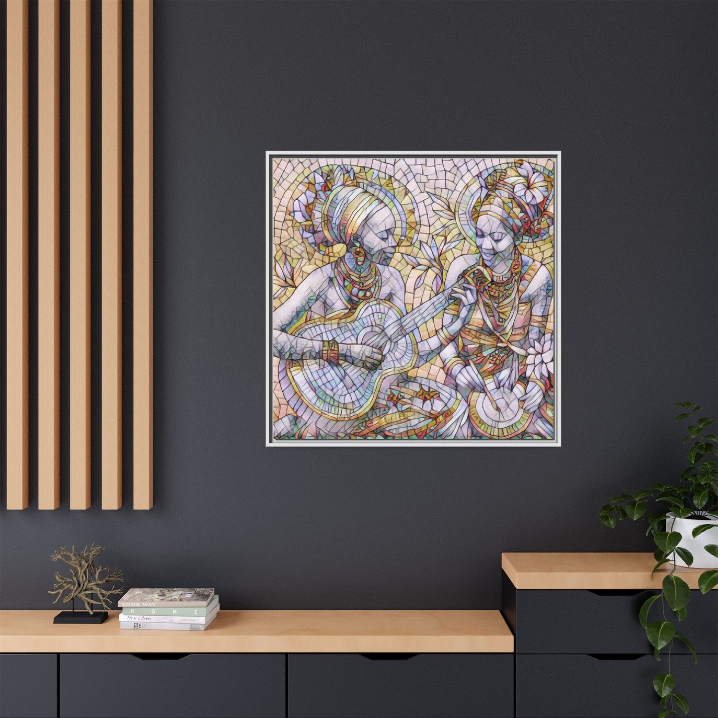 Framed Canvas Art – Colorful Mosaic Musicians Wall Decor