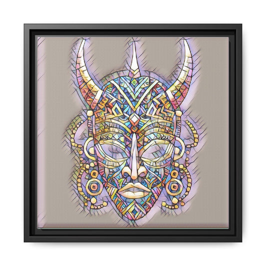 Colorful Tribal Mask Framed Canvas Art — Abstract Ethnic Wall Decor