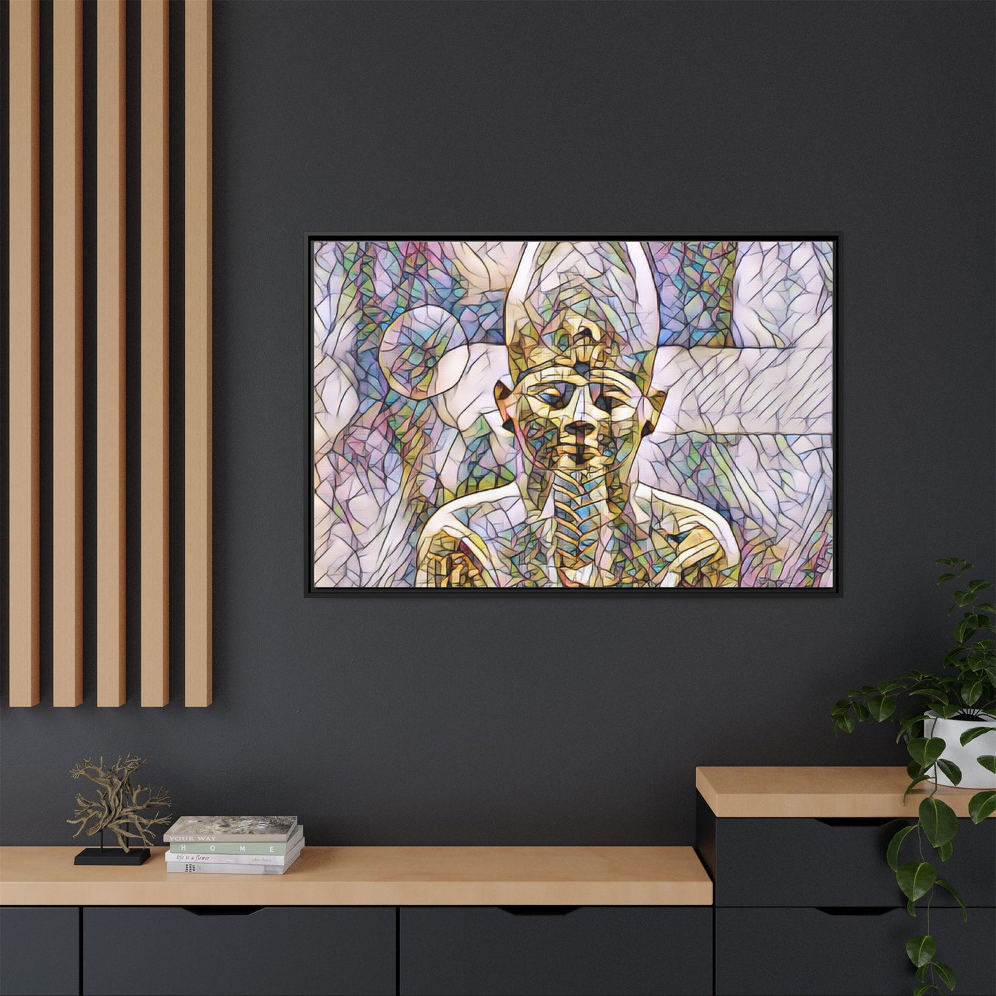 Egyptian Pharaoh Stained-Glass Style Matte Canvas Print, Framed
