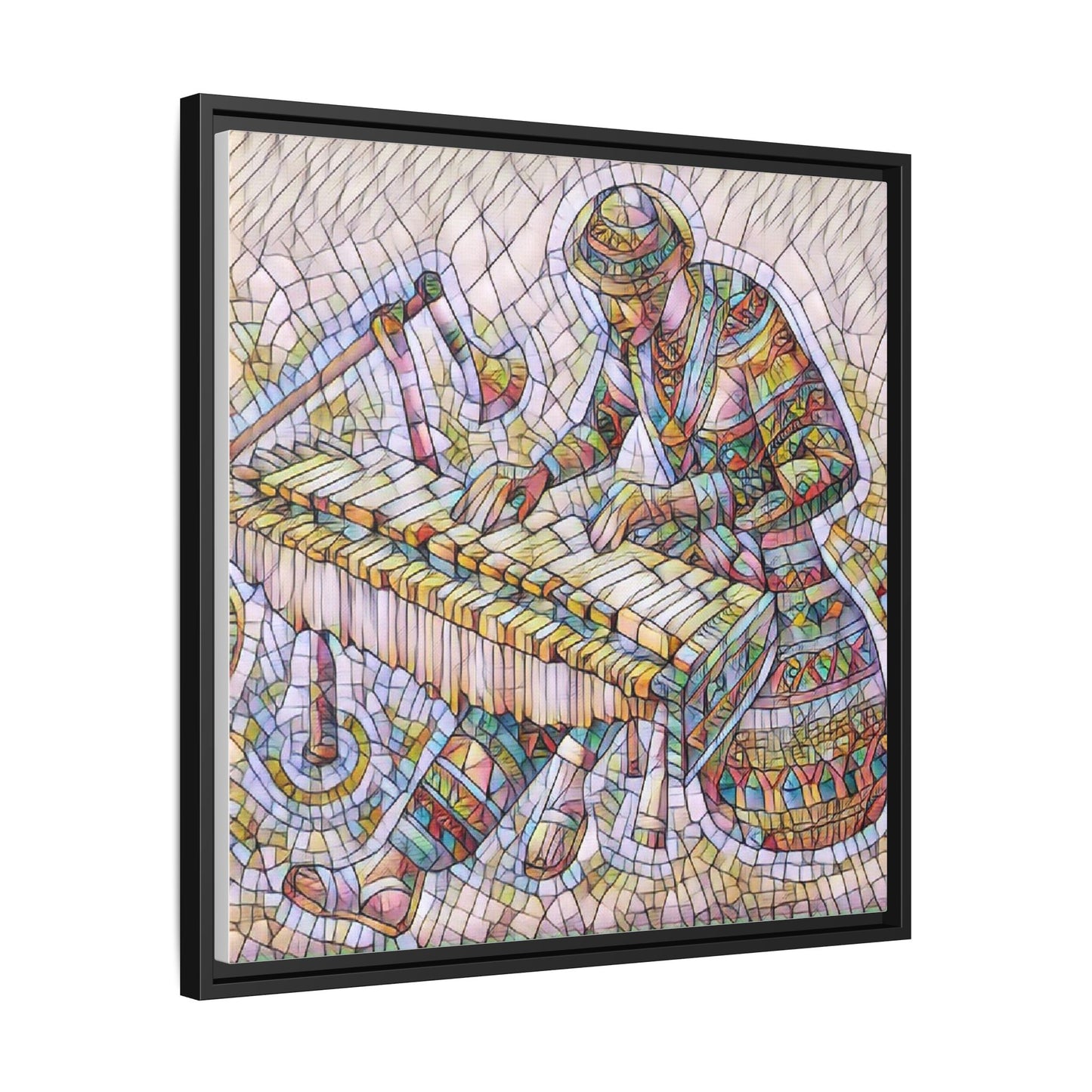 Framed Canvas Art - Colorful Mosaic Vibraphone Musician Print