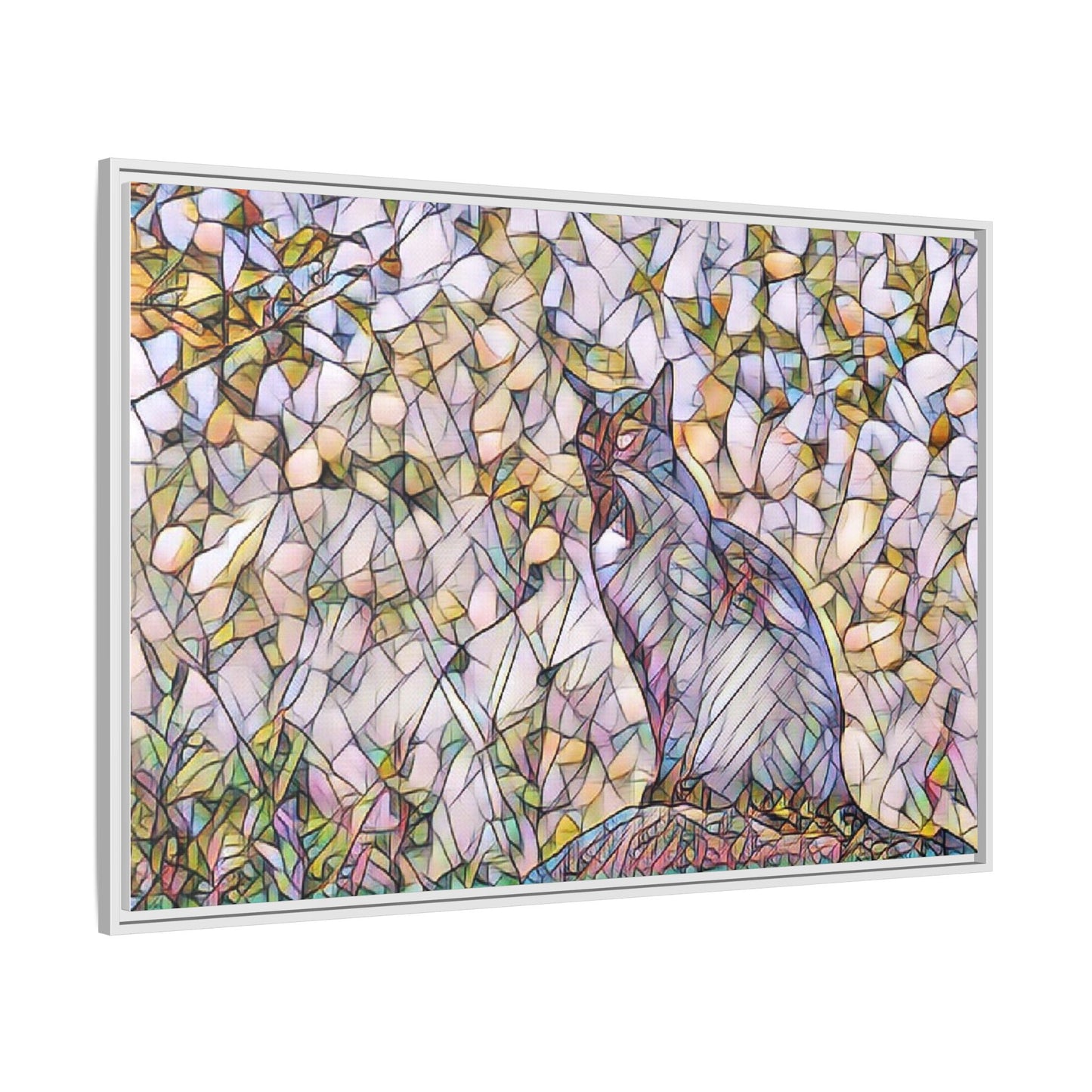 Framed Canvas Art - Stained Glass Heron Nature Print