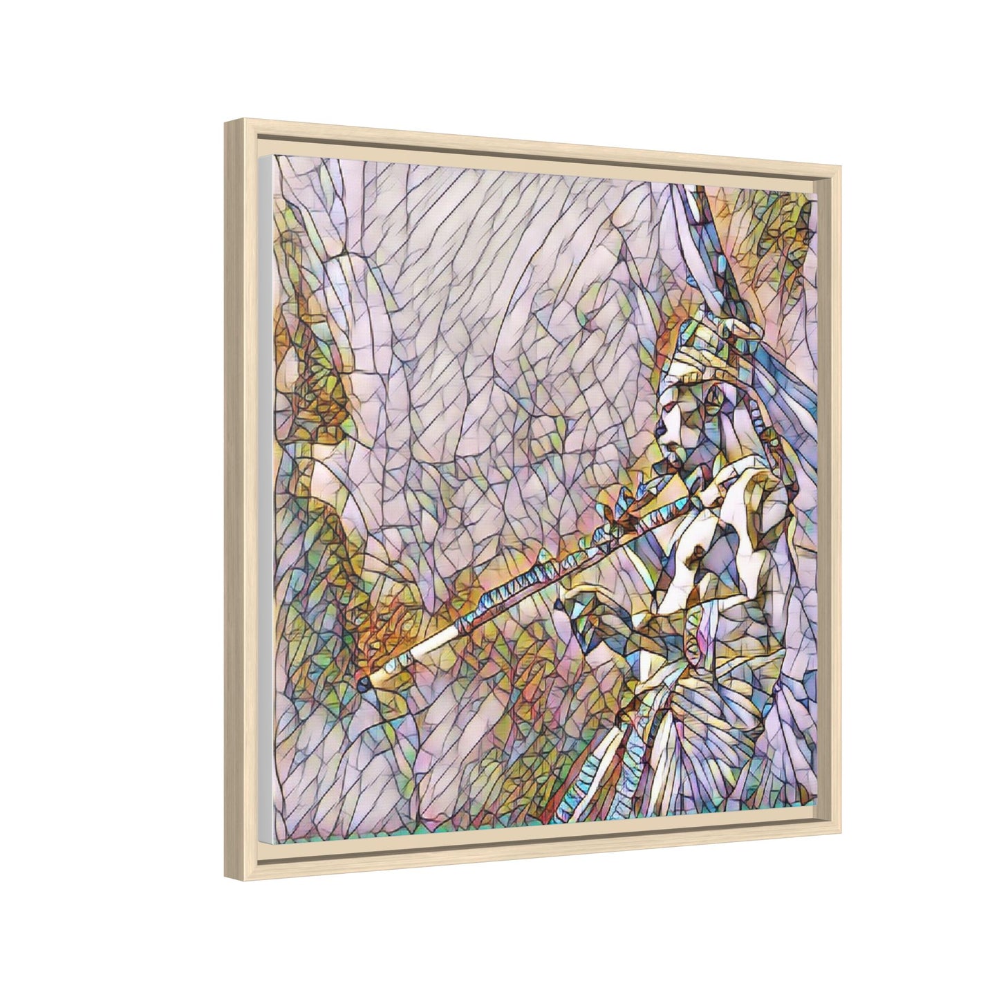 Abstract Tribal Flutist Matte Canvas Framed Wall Art