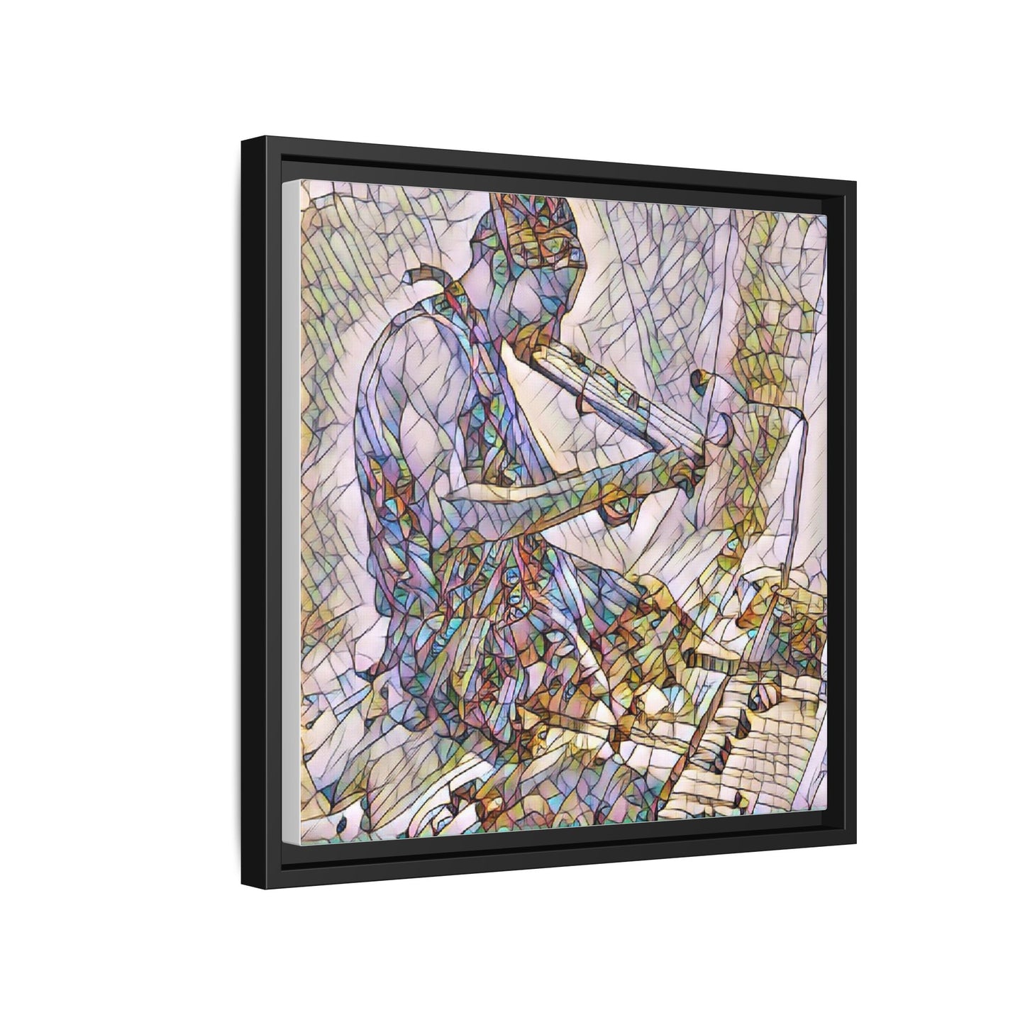 Abstract Violinist Matte Framed Canvas – Colorful Musical Art Print