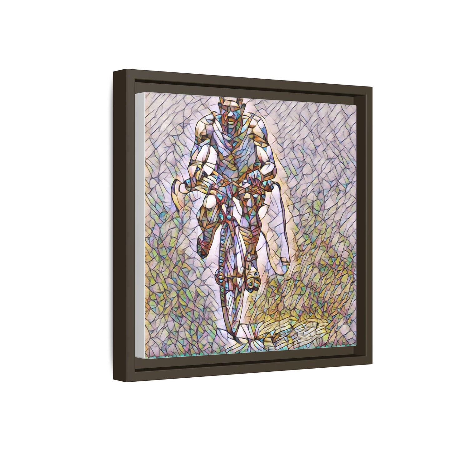 Cyclist Art Print — Framed Matte Canvas Wall Art (Multicolor Stained-Glass Style)