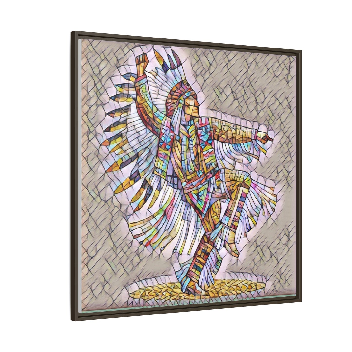 Colorful Native Dancer Framed Canvas Art — Stained Glass Style Wall Decor