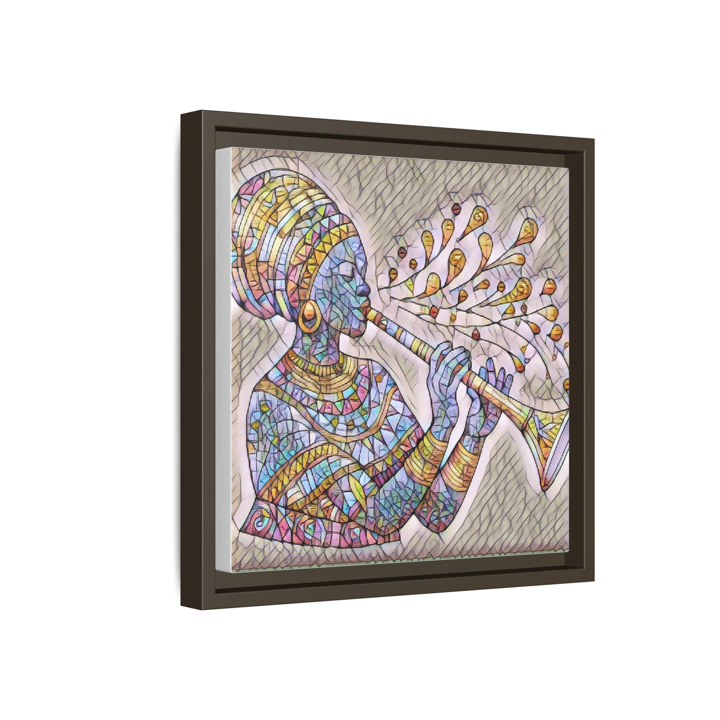 Framed Matte Canvas Art – Colorful African Musician Trumpet Print