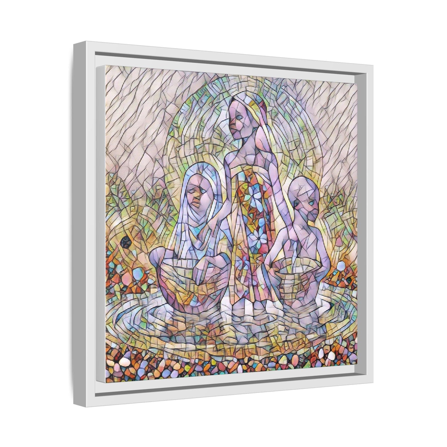 Framed Matte Canvas Art — Stained Glass Trio Women Illustration