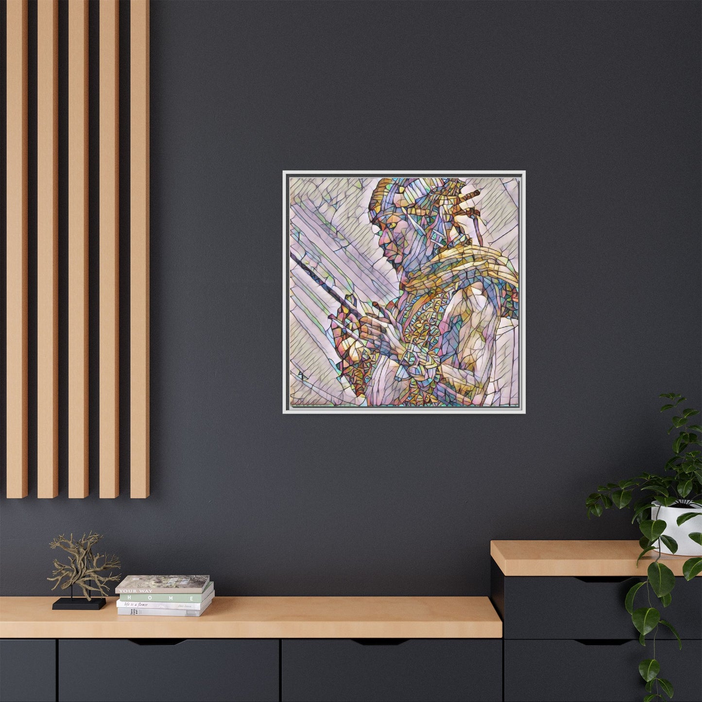 Framed Canvas Art - Colorful Tribal Warrior Portrait (Matte)
