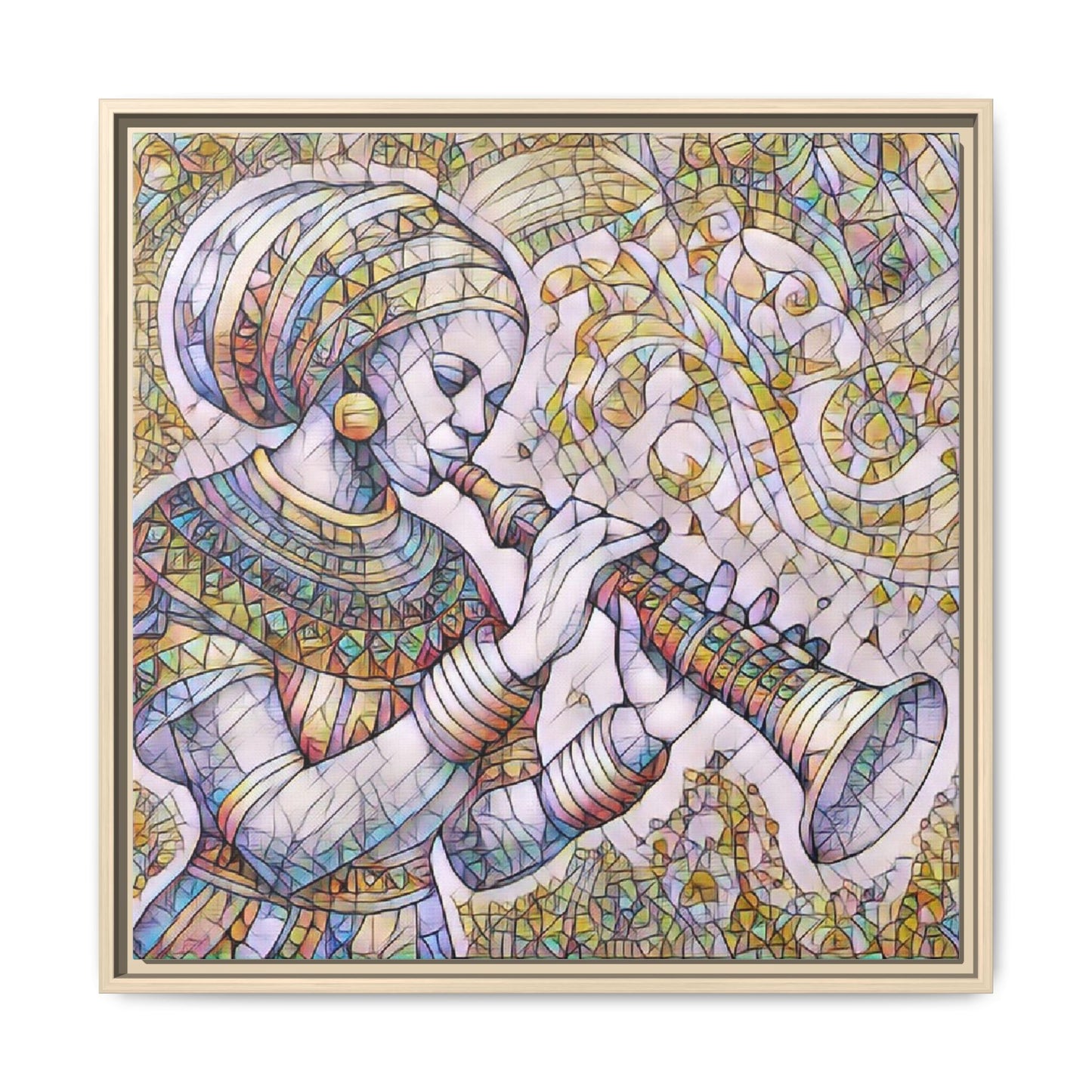 Egyptian Flutist Mosaic Matte Canvas Framed Art