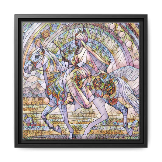 Stained Glass Style Warrior on Horse — Framed Matte Canvas Wall Art