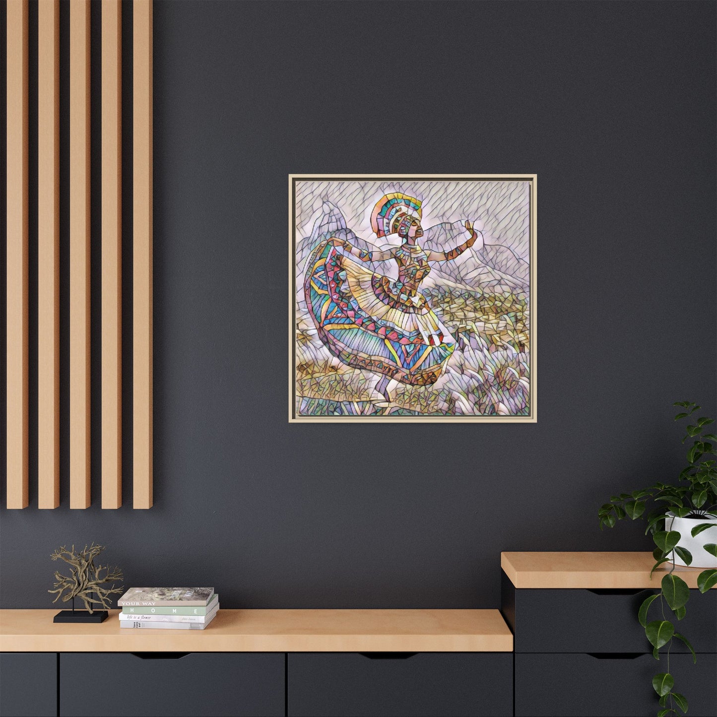 Ballerina Mosaic Framed Canvas Print — Colorful Ethnic Dance Wall Art