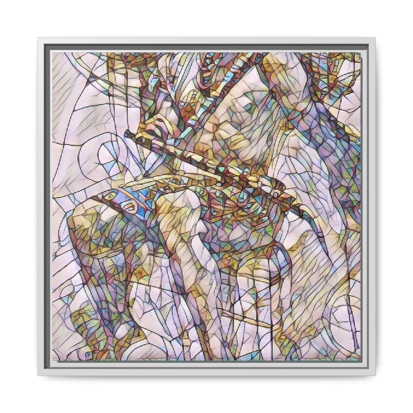 Framed Abstract Musician Canvas Art — Multi‑Color Jazz Saxophone Print