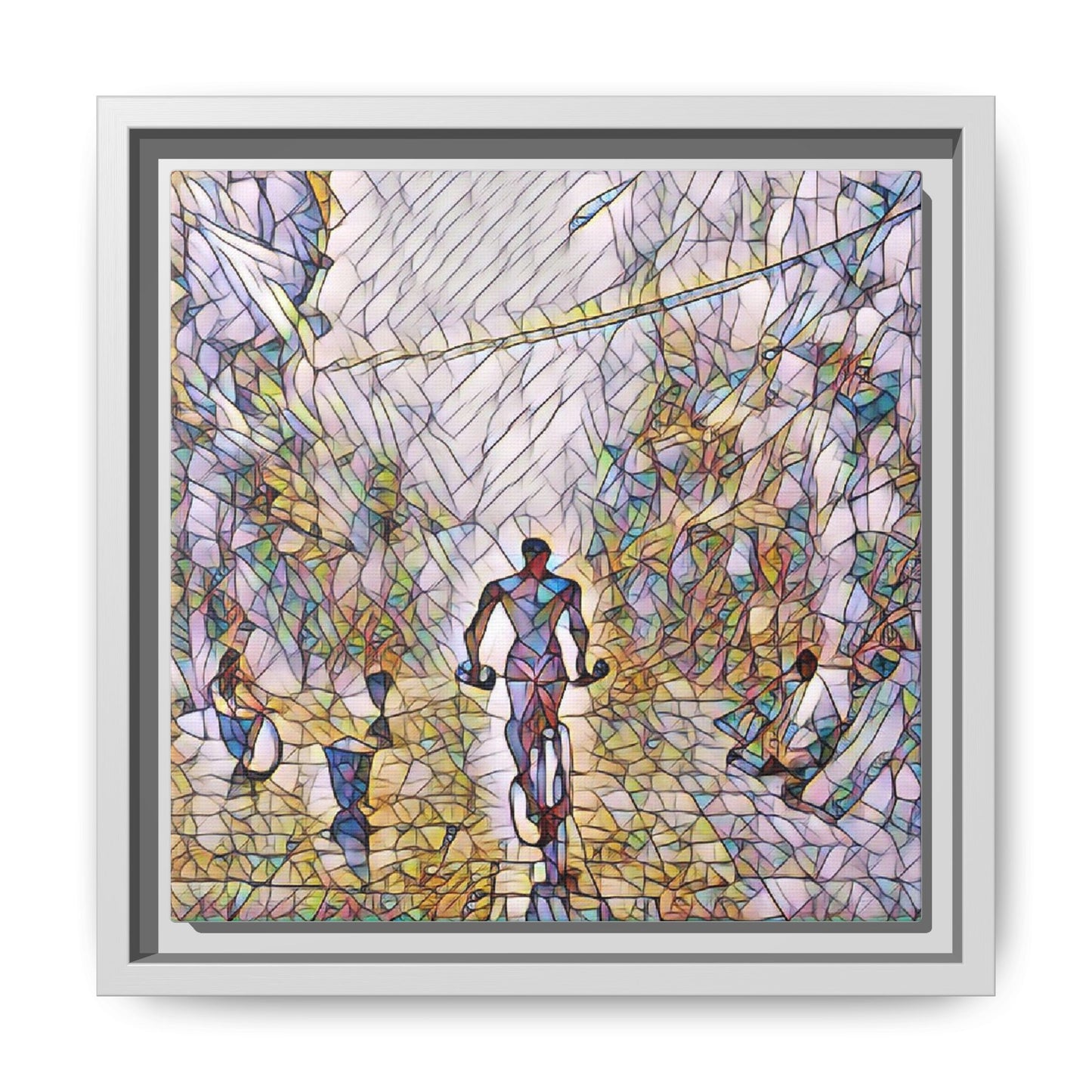 Cyclist Stained-Glass Matte Canvas Framed Wall Art
