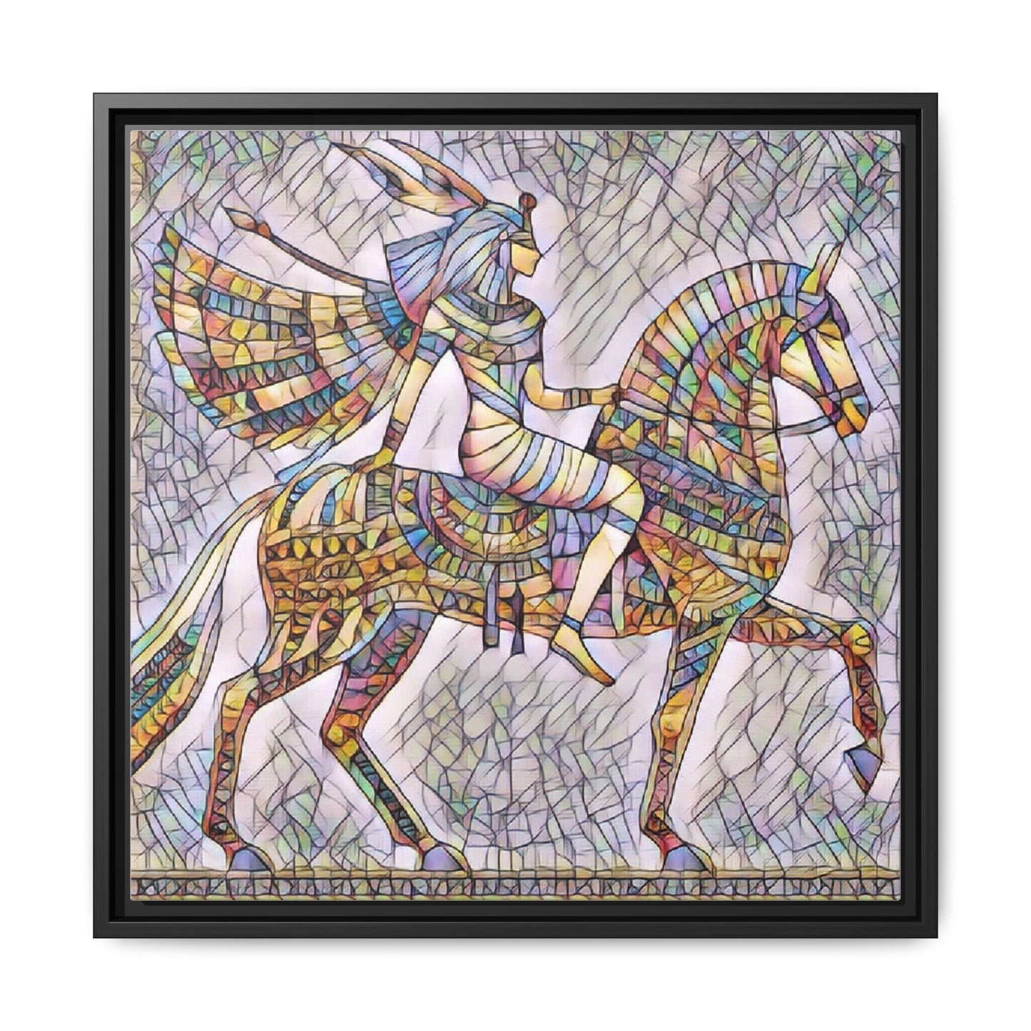 Stained-Glass Style Egyptian Horseman Framed Canvas Print