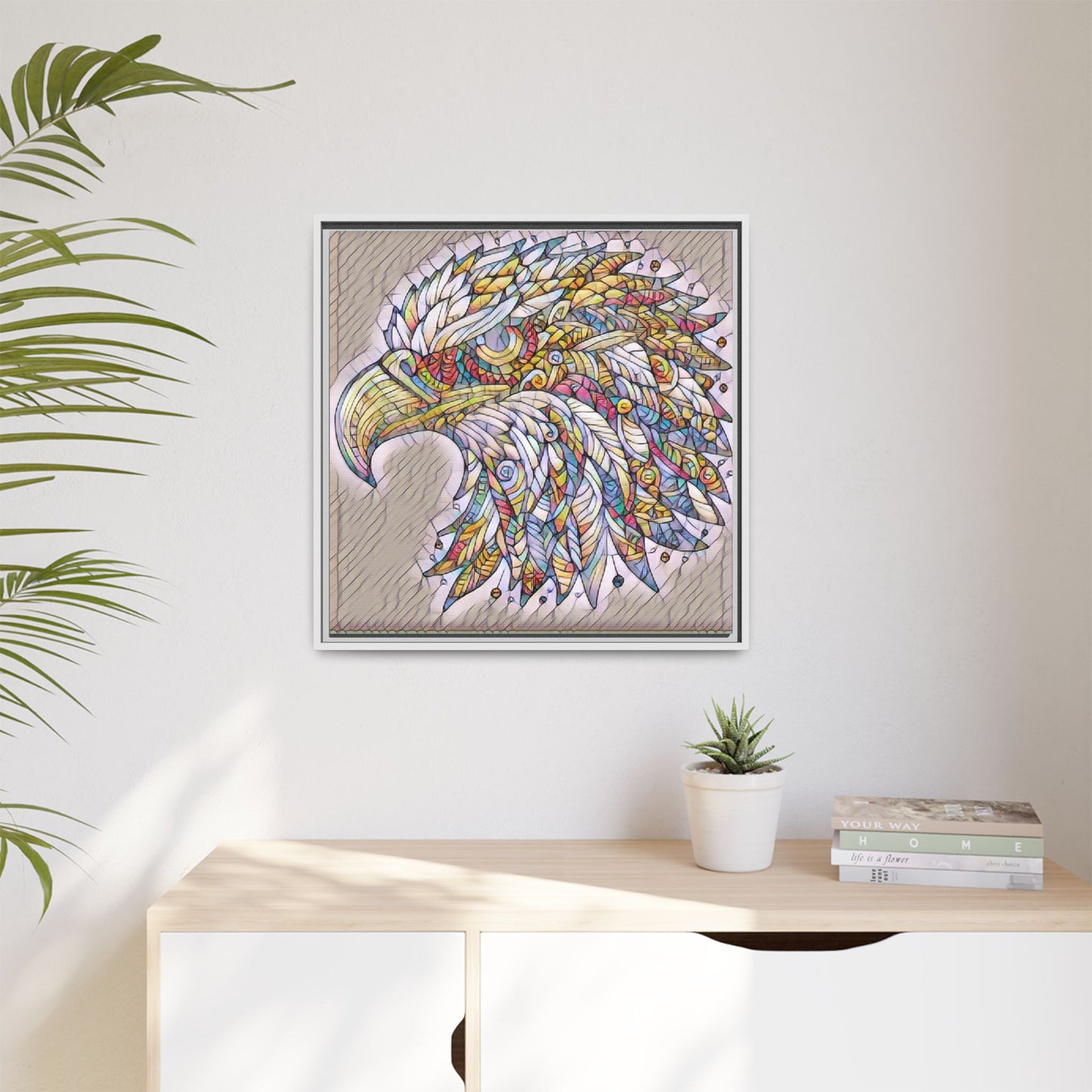 Colorful Eagle Head Matte Framed Canvas Art