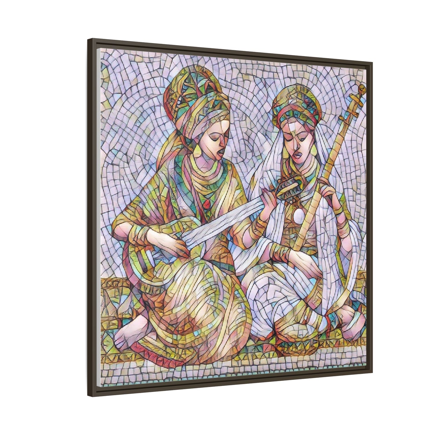Framed Mosaic Art Print — Two Women Playing Lutes (Matte Canvas)