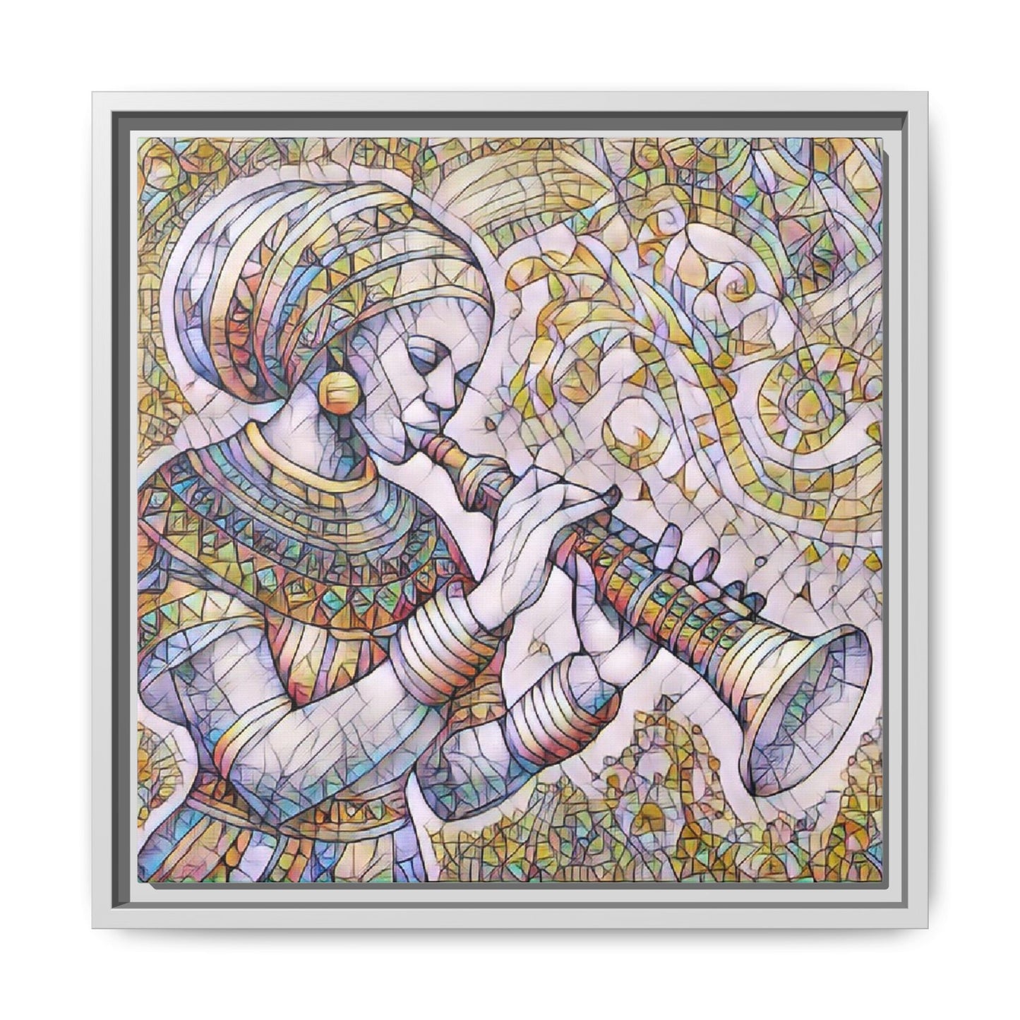 Egyptian Flutist Mosaic Matte Canvas Framed Art
