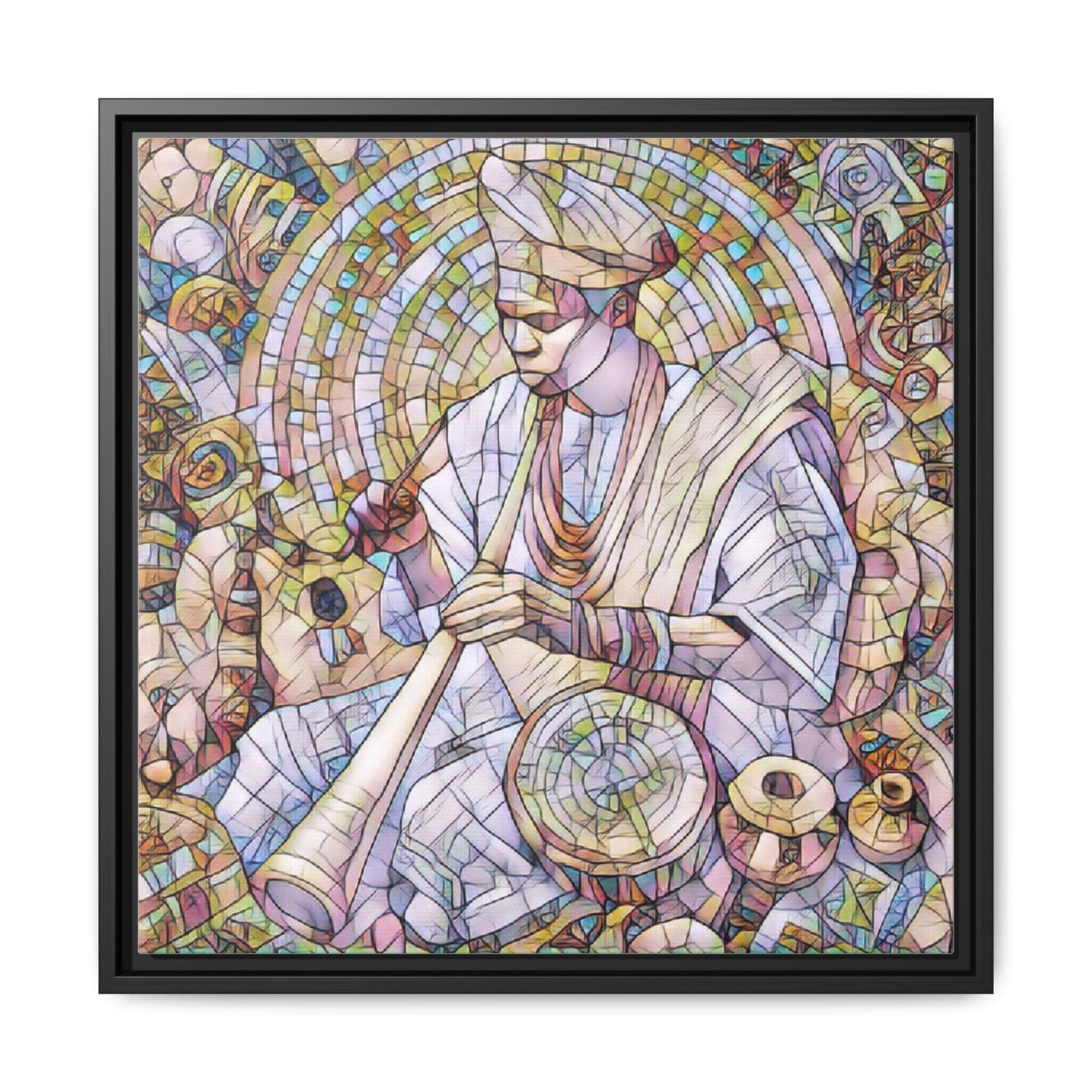 Framed Matte Canvas Print — African Drummer Mosaic Art