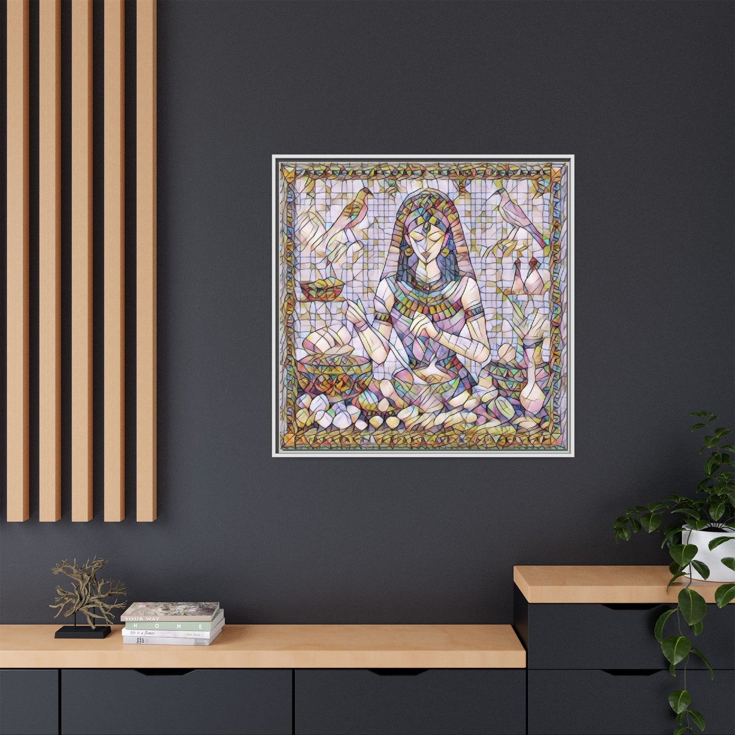 Egyptian Goddess Mosaic Framed Canvas Art