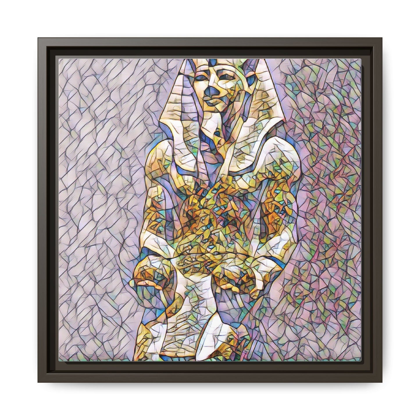 Framed Abstract Pharaoh Matte Canvas Wall Art — Multicolor Egyptian Statue Print