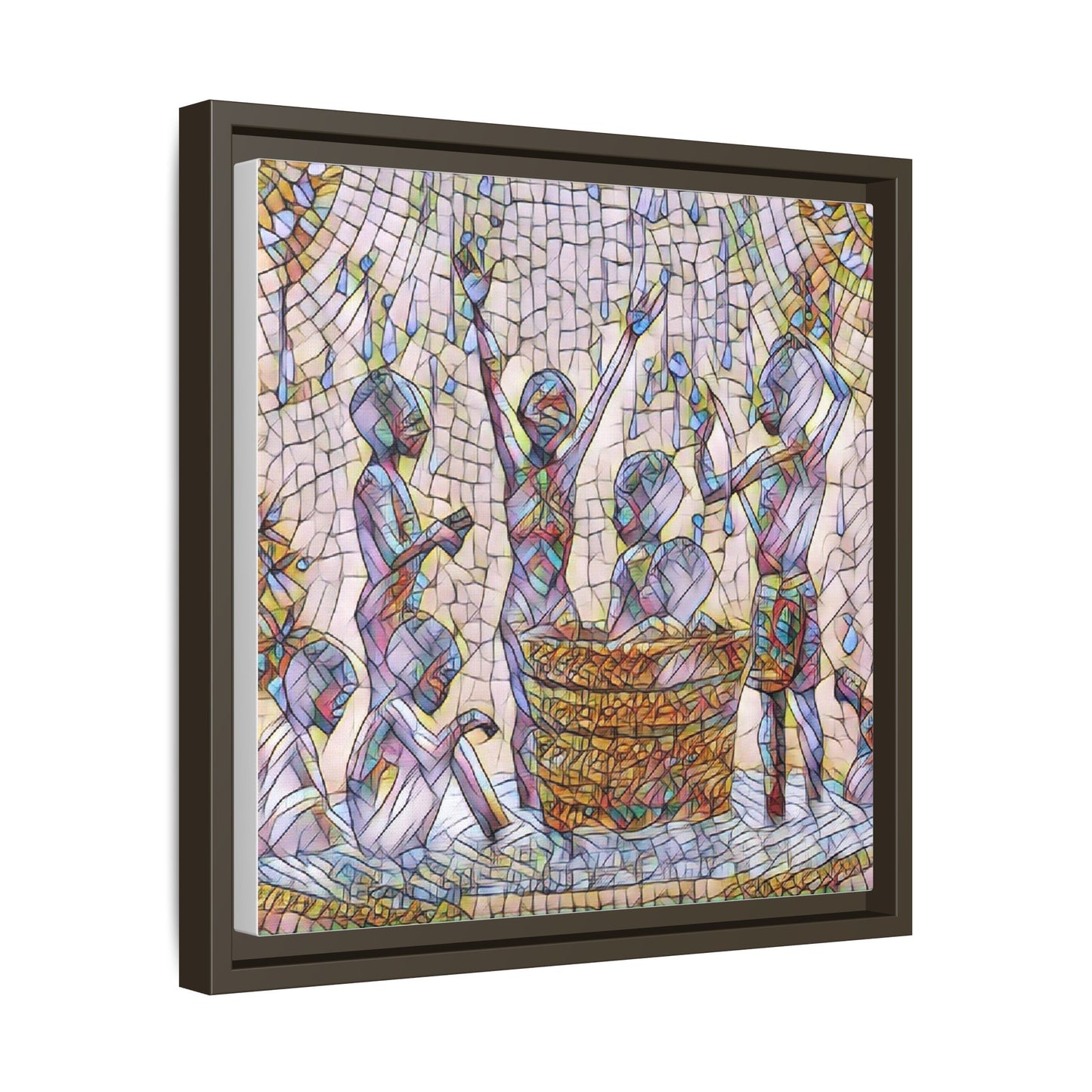 Framed Matte Canvas Art — Children Playing Mosaic Illustration