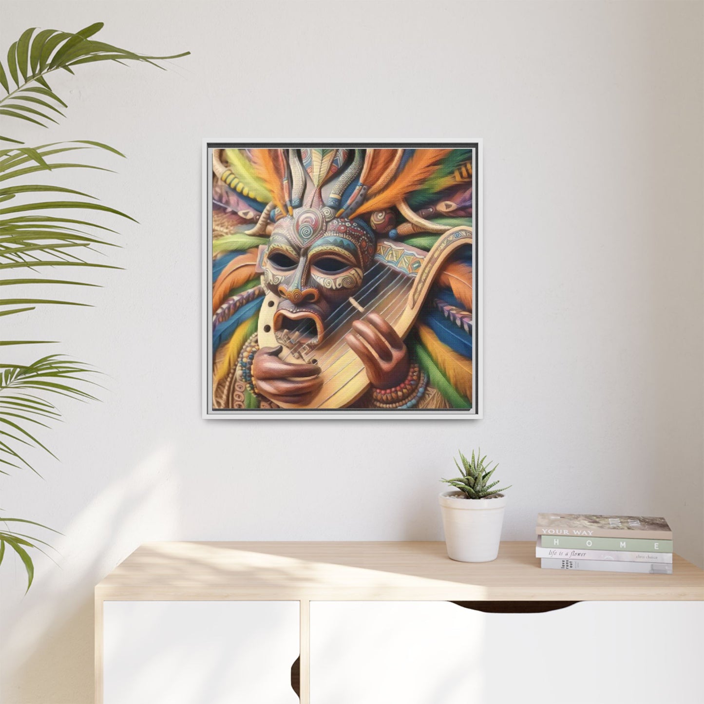 Colorful Tribal Mask Canvas — Framed Matte Wall Art