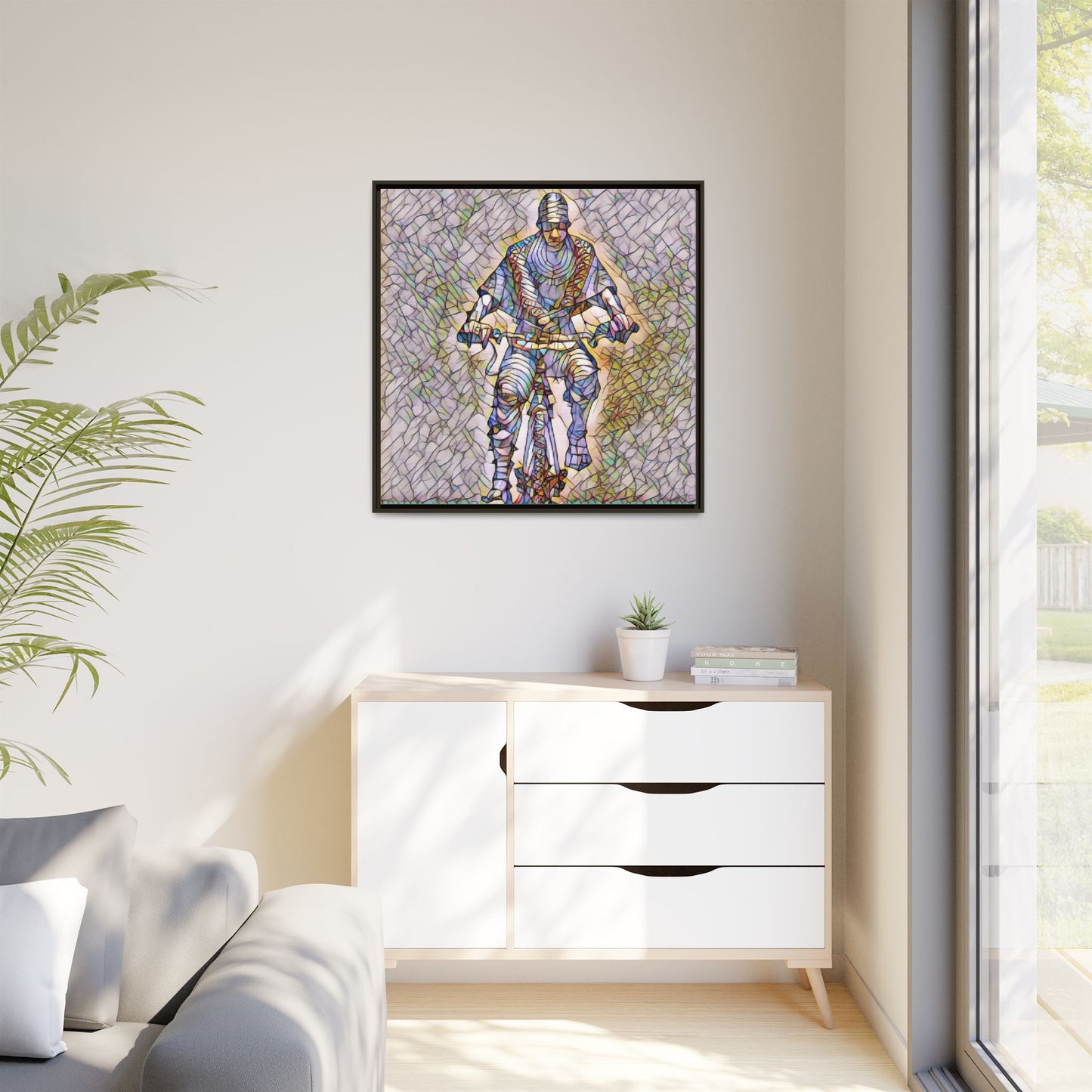 Framed Matte Canvas Art - Stylized Cyclist Illustration