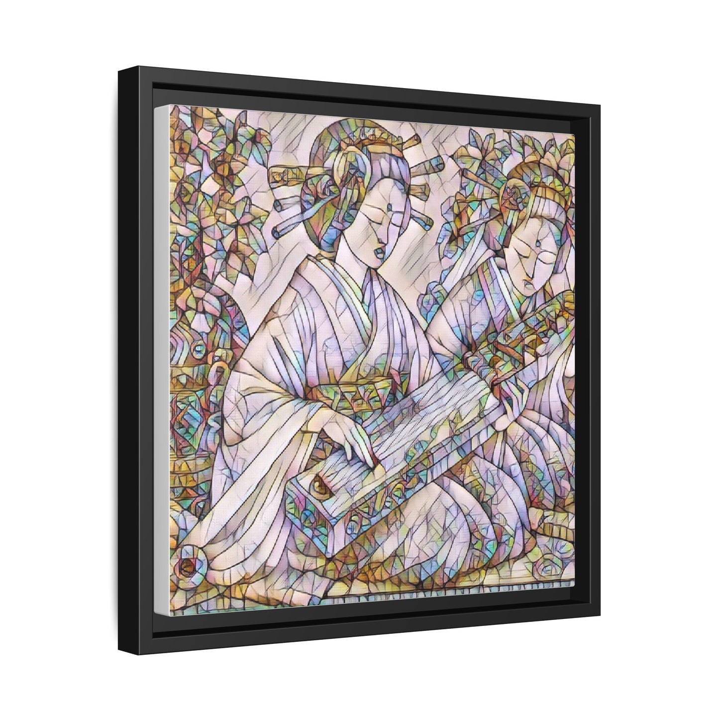 Framed Matte Canvas Print — Stained-Glass Geisha Duo