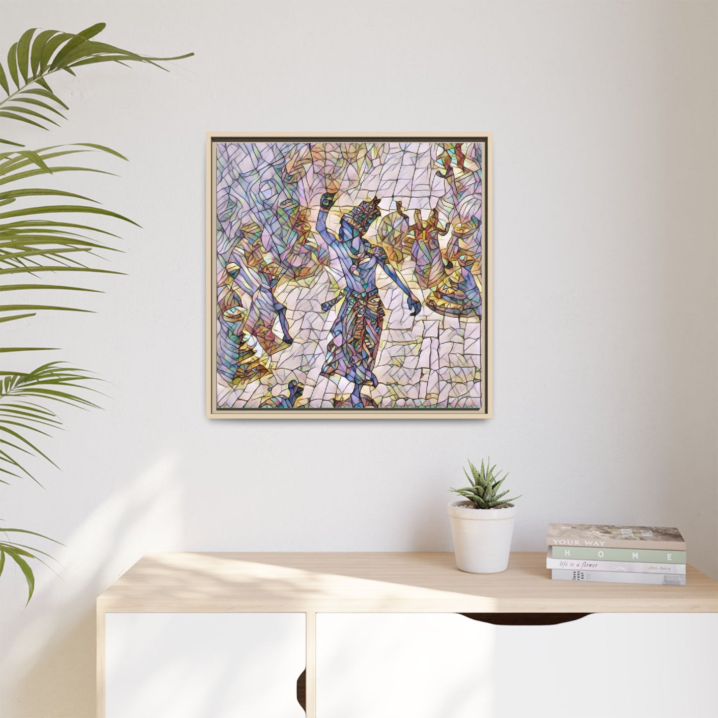 Framed Canvas Art — Colorful Mosaic Krishna Dance Print