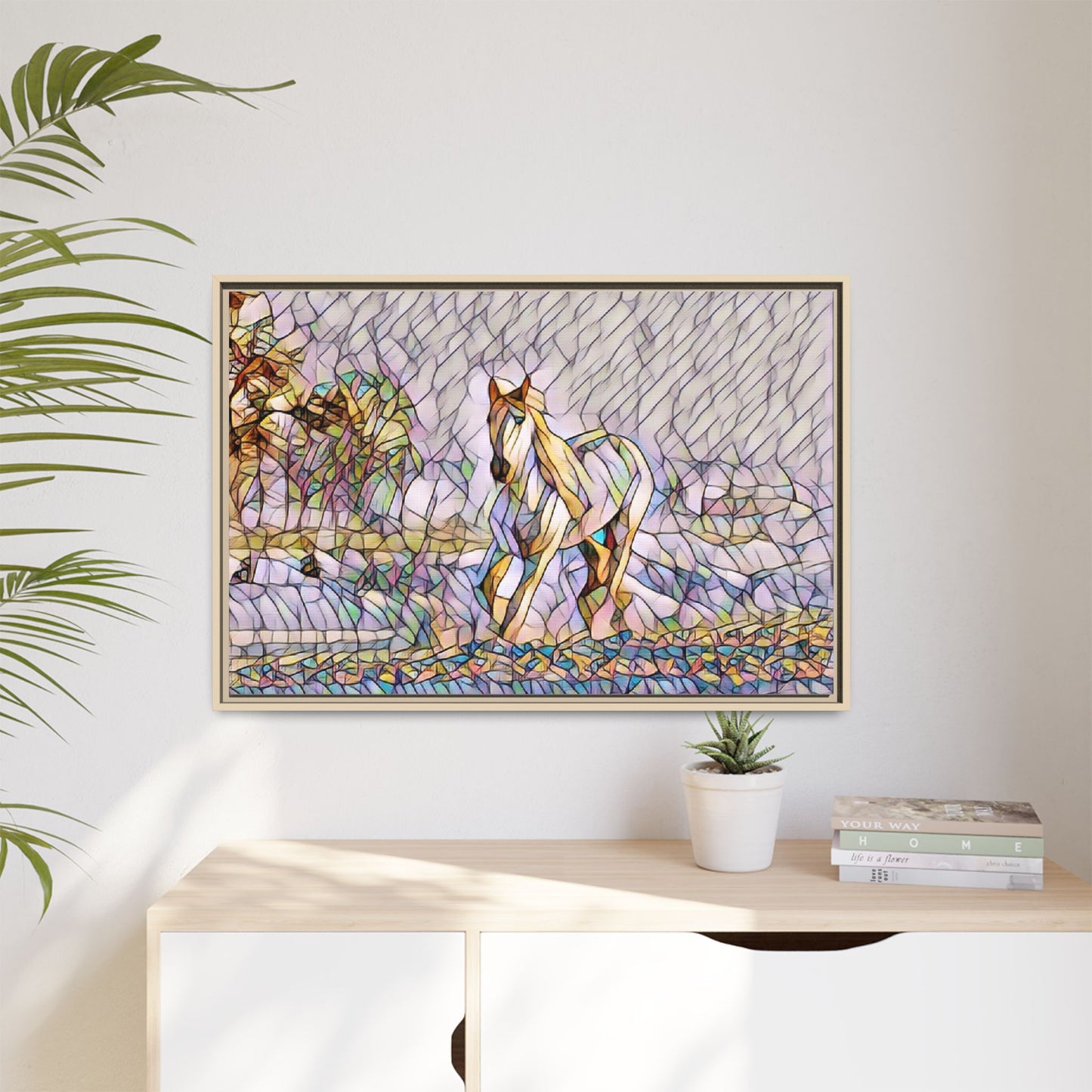 Abstract Stained-Glass Horse Matte Canvas Framed Wall Art