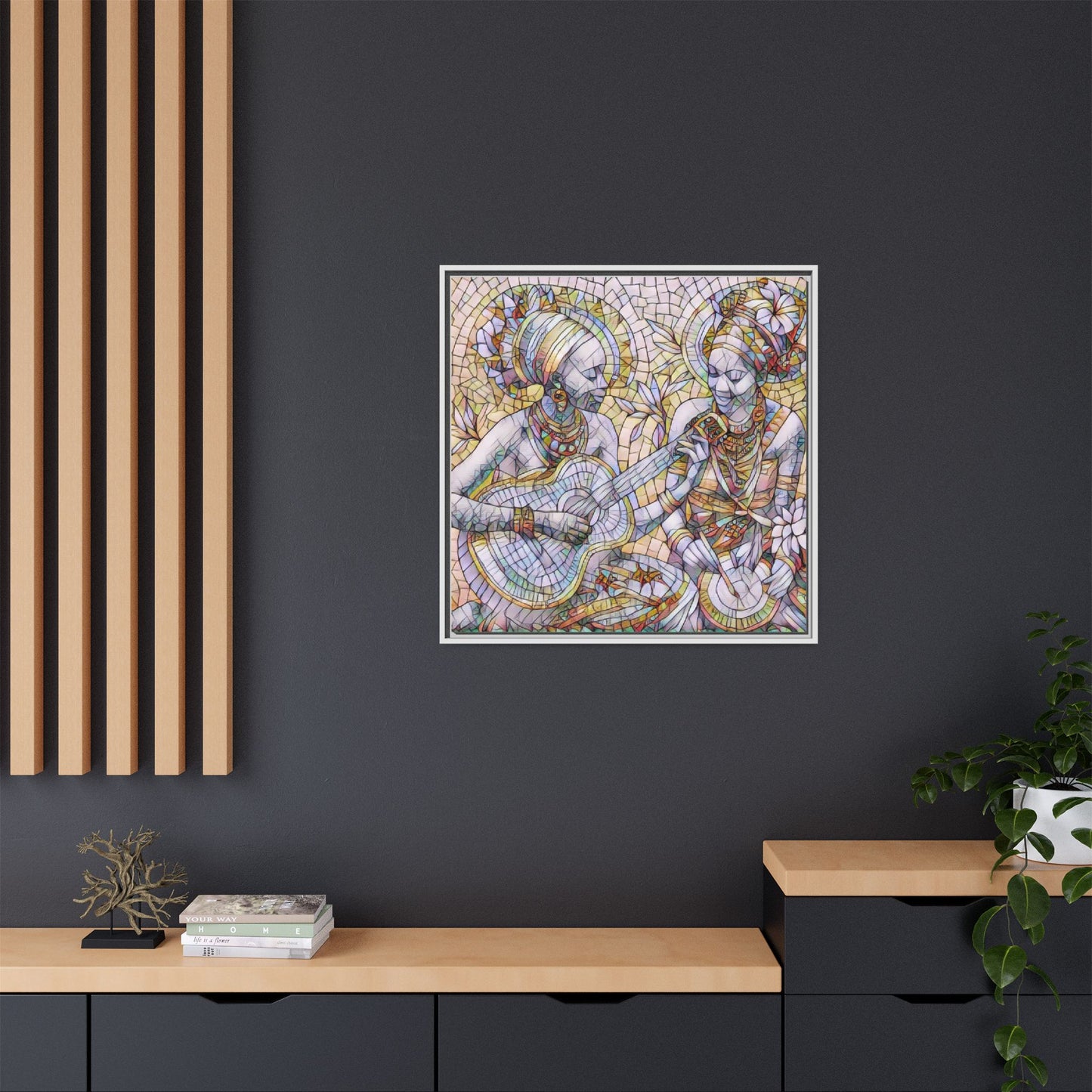 Framed Canvas Art – Colorful Mosaic Musicians Wall Decor