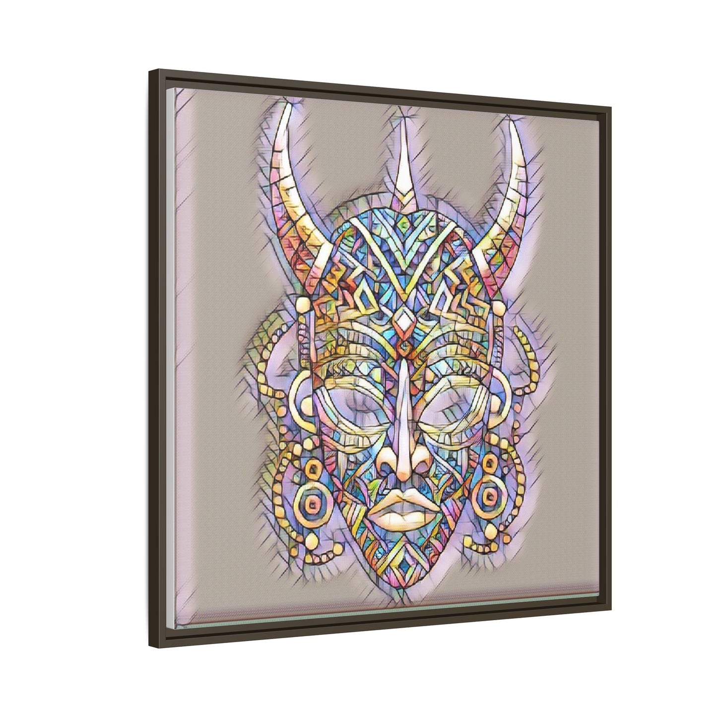Colorful Tribal Mask Framed Canvas Art — Abstract Ethnic Wall Decor