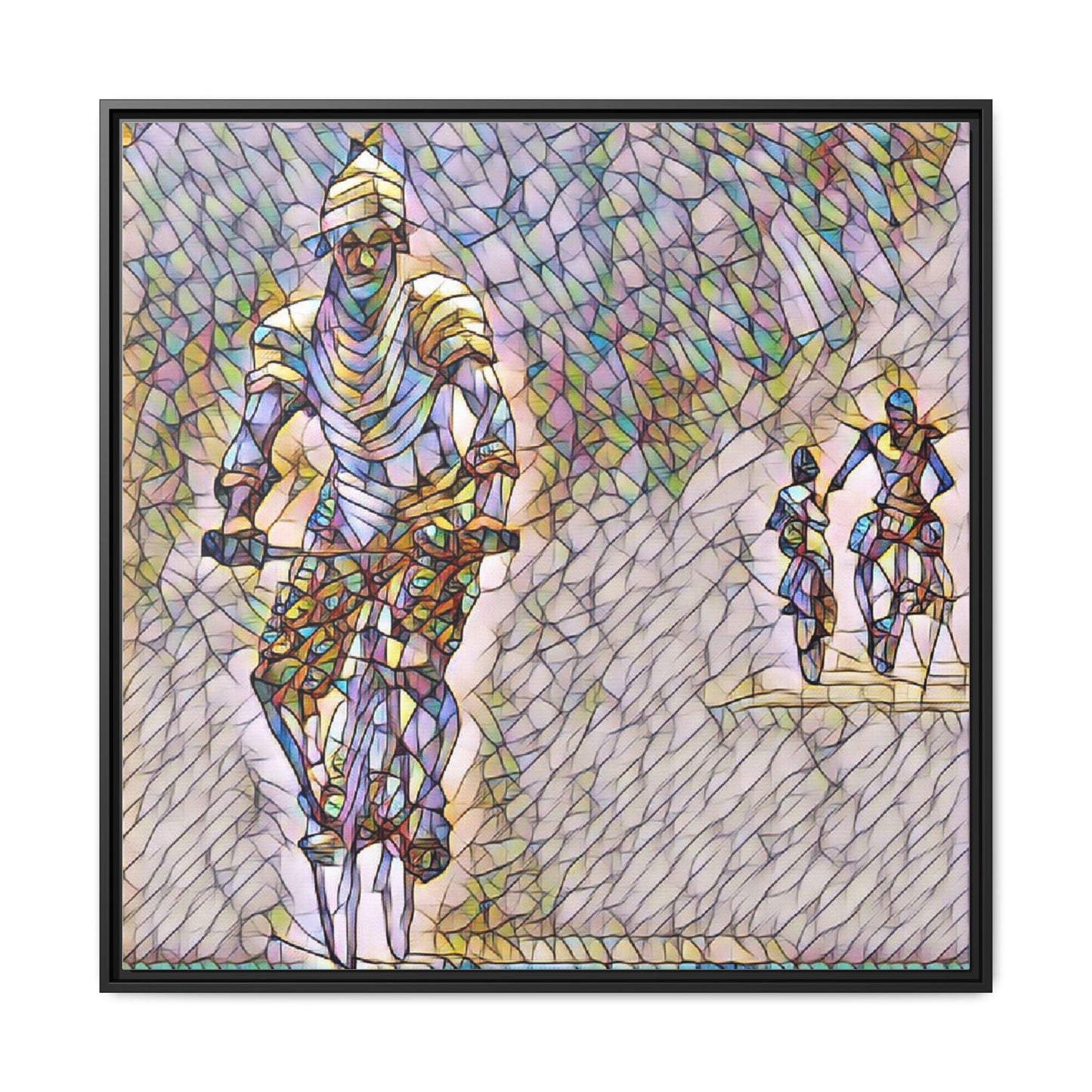 Cyclists Mosaic Matte Canvas Framed Wall Art