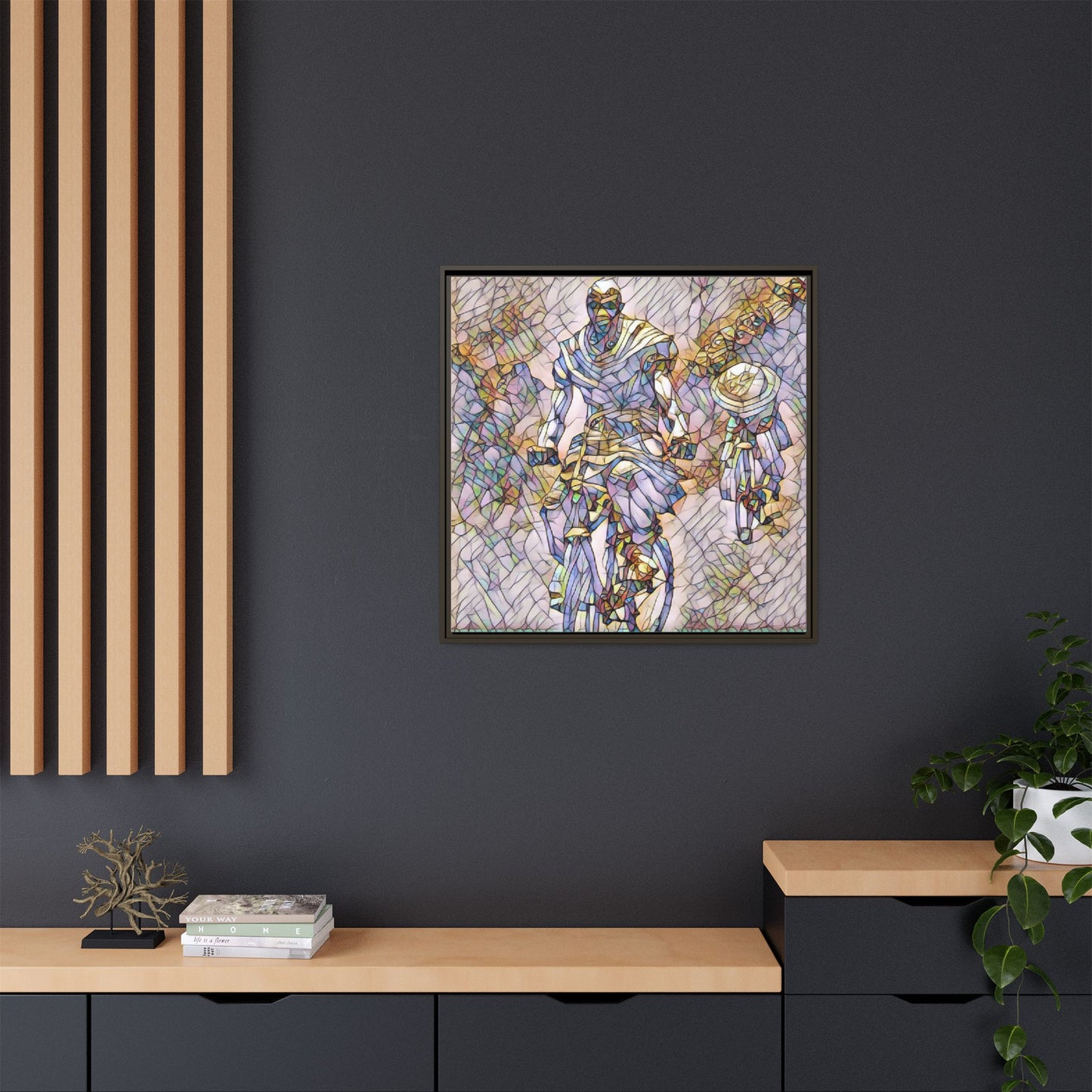 Framed Matte Canvas — Abstract Cyclist Artwork (Multi‑Color)