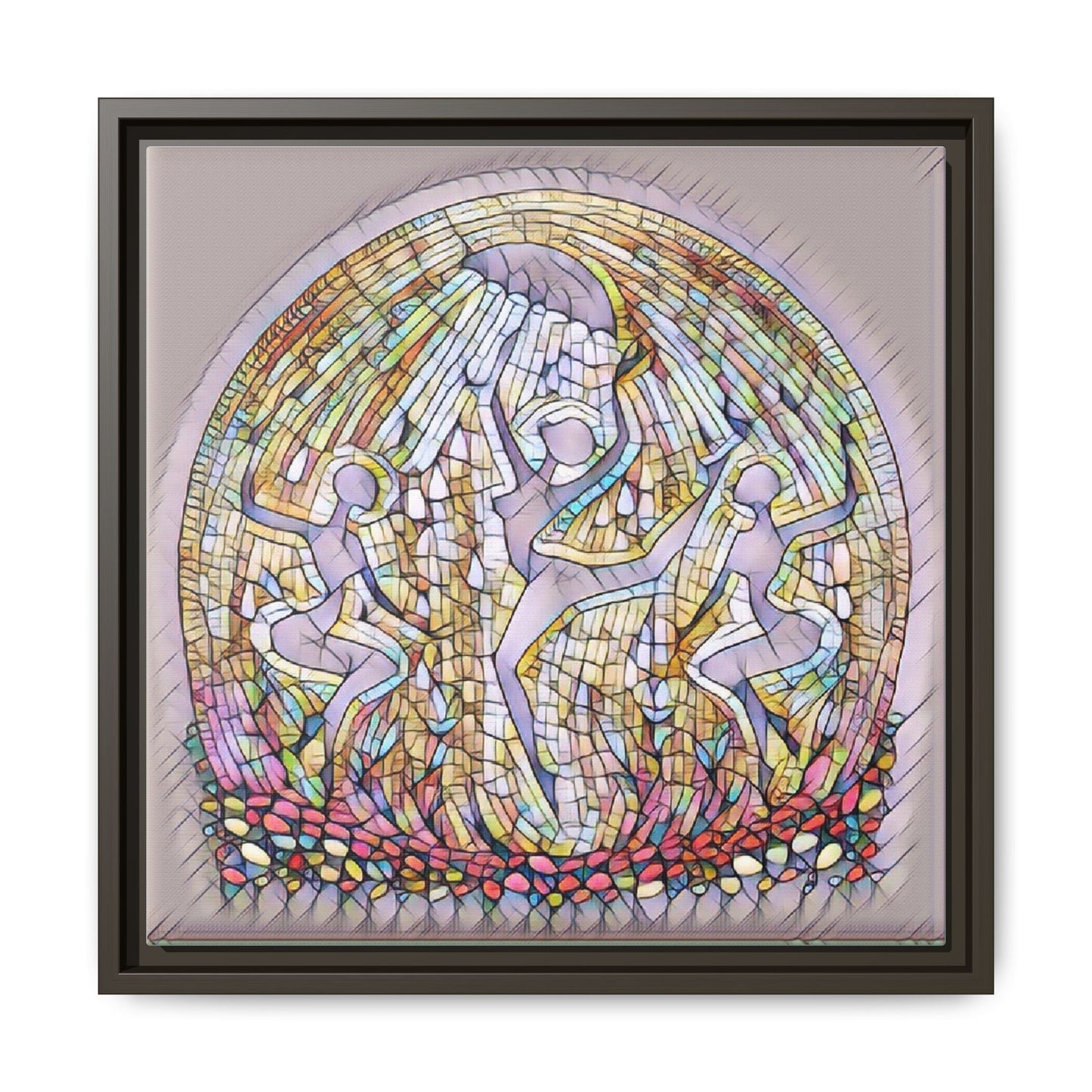 Framed Canvas Art - Stained Glass Dance Trio (Matte Multi-Color)