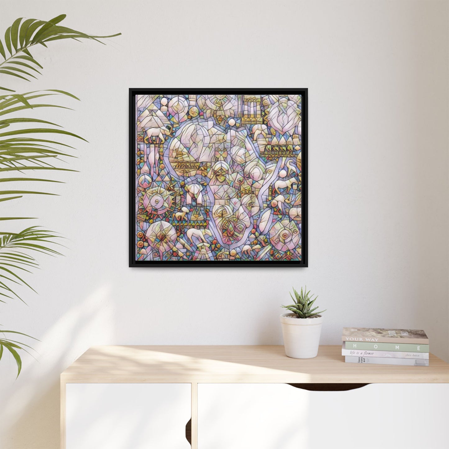 Abstract Stained-Glass Style Framed Canvas Print