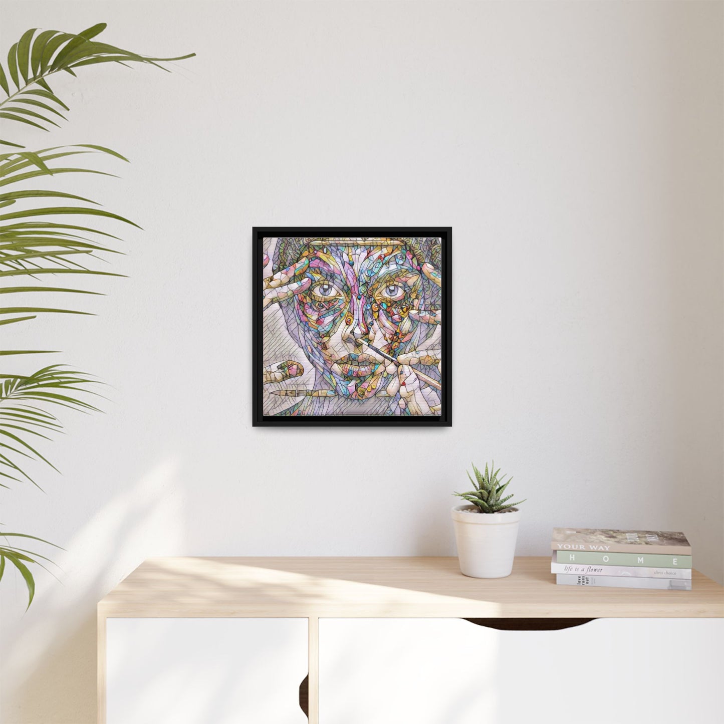 Framed Abstract Mosaic Face Canvas — Colorful Modern Wall Art