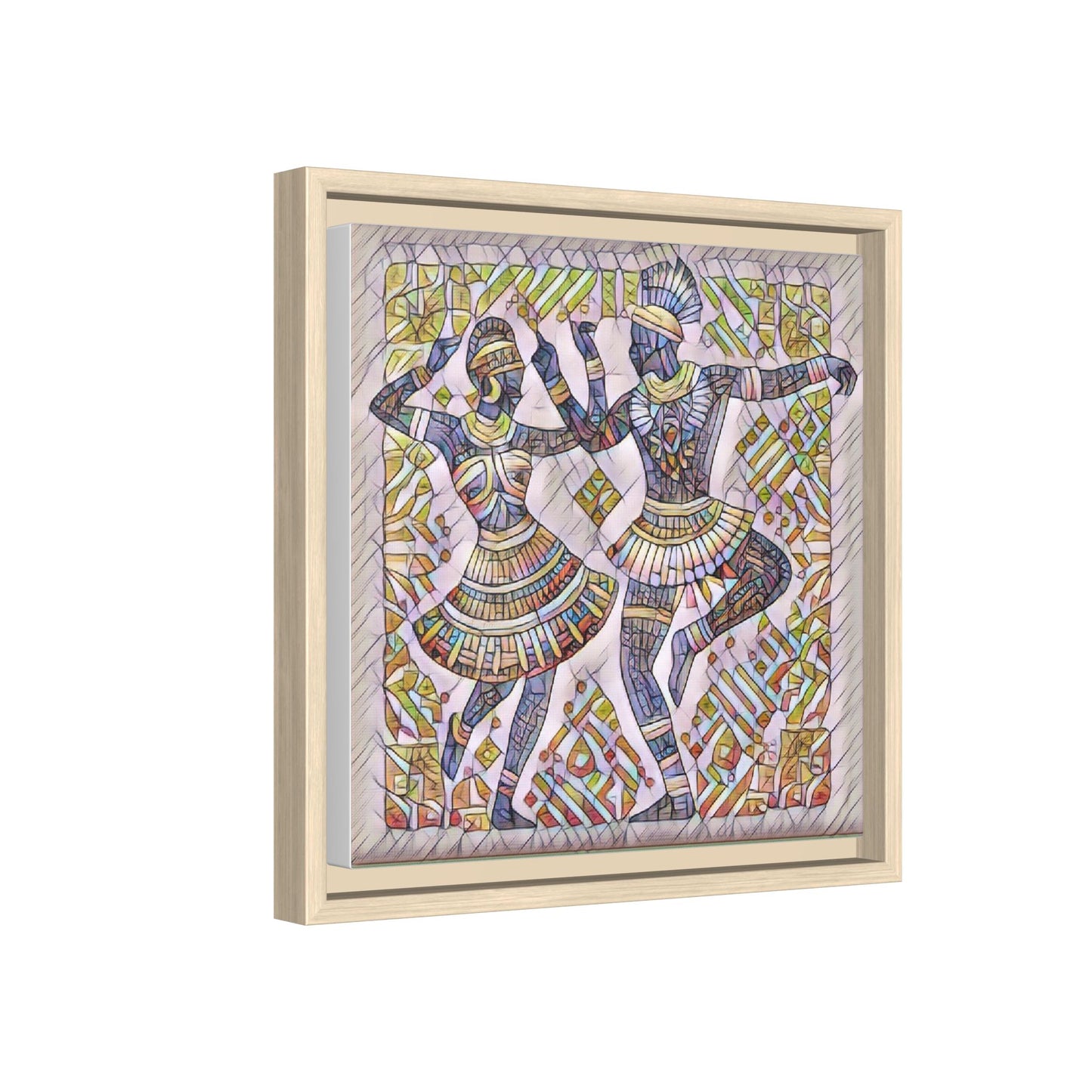 Framed Matte Canvas Print — Colorful Tribal Dancers Wall Art