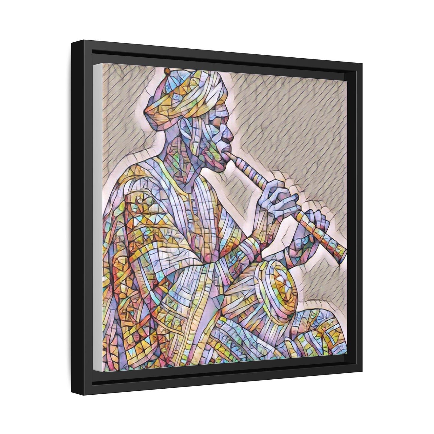 Framed Canvas Art — Colorful Middle Eastern Flute Player Print