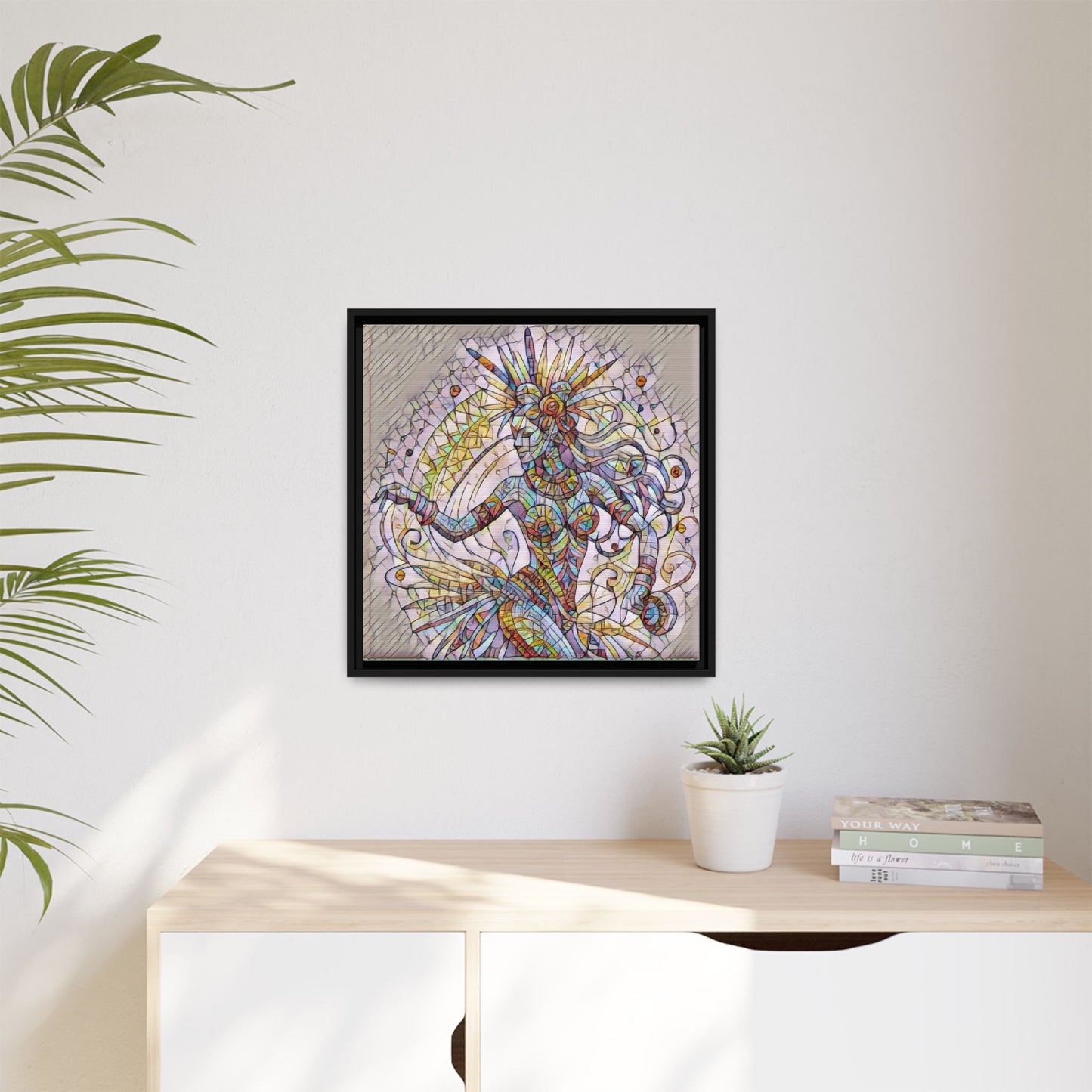 Colorful Mermaid Mosaic Framed Canvas Art — Boho Ocean Wall Decor