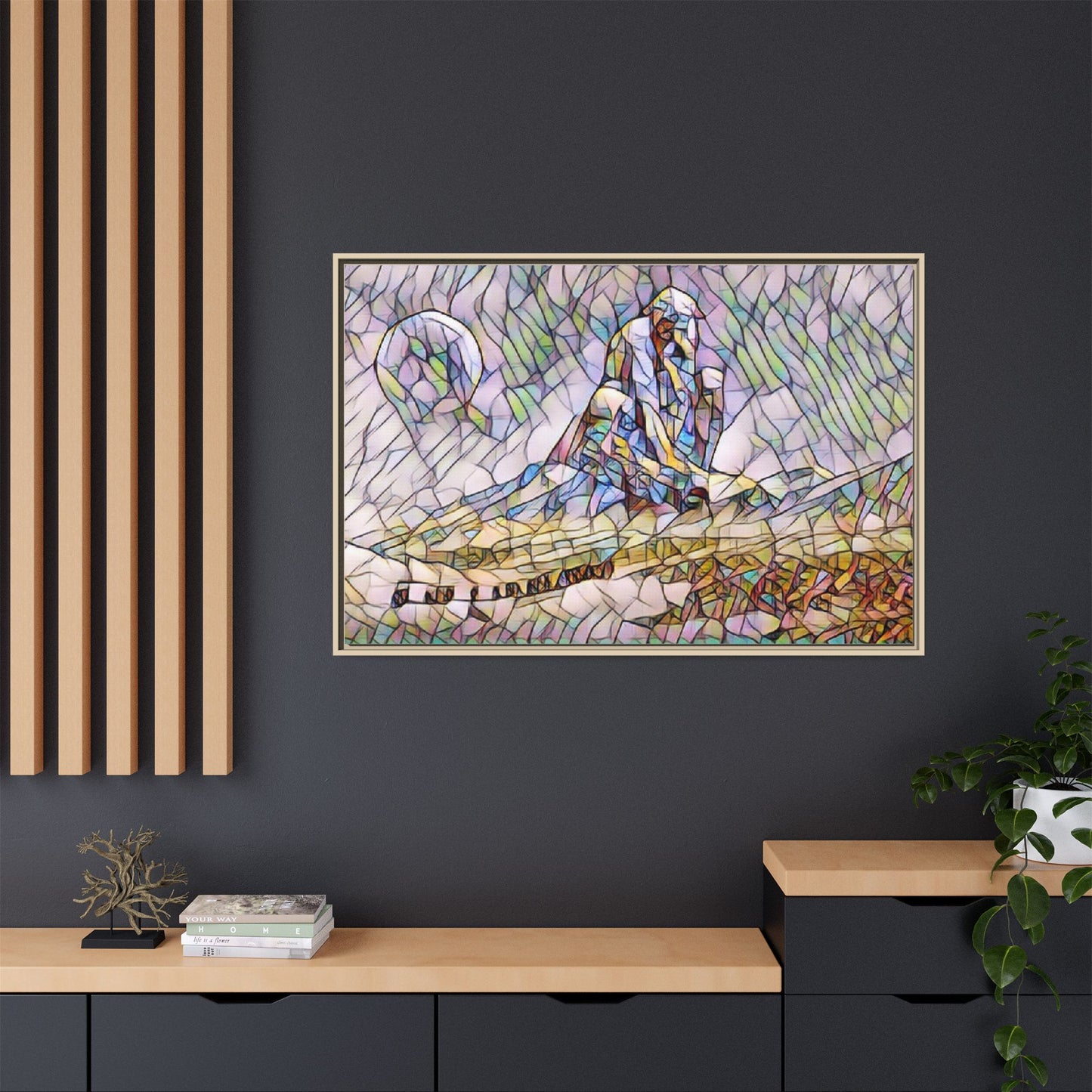 Stained-Glass Surfing Canvas Print — Framed Matte Wall Art